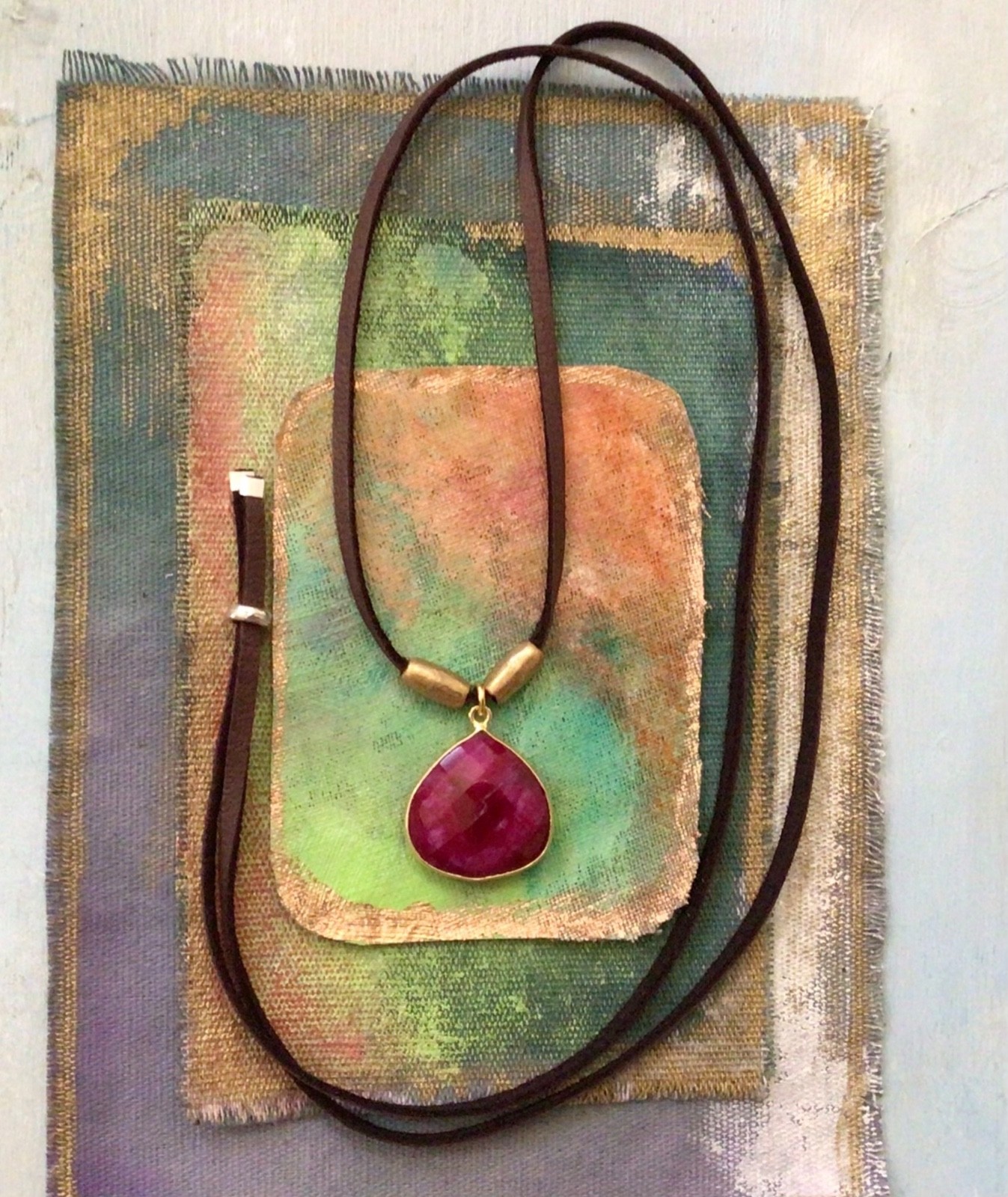 $300 Ruby Sundance Charm Necklace leather suede cord handmade artisan jewelry