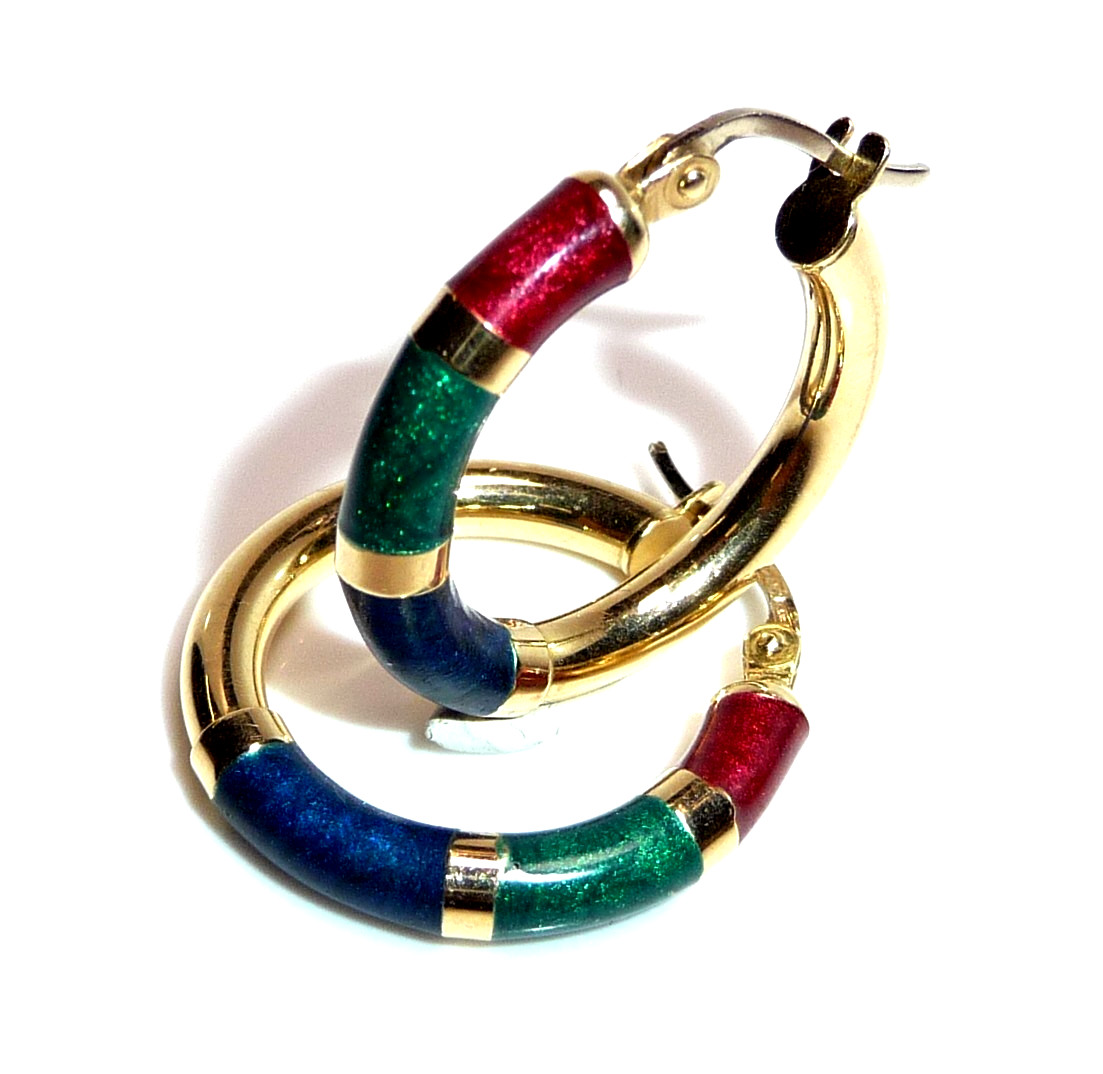 Earrings Hoop 750 Gold Colourful Enamel Italy Italy 21.8mm Diameter 3.1g