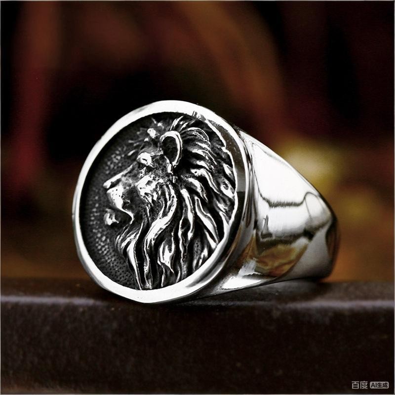 Men’s Domineering Lion Signet Ring Stainless Steel Vintage Biker Fashion Ring