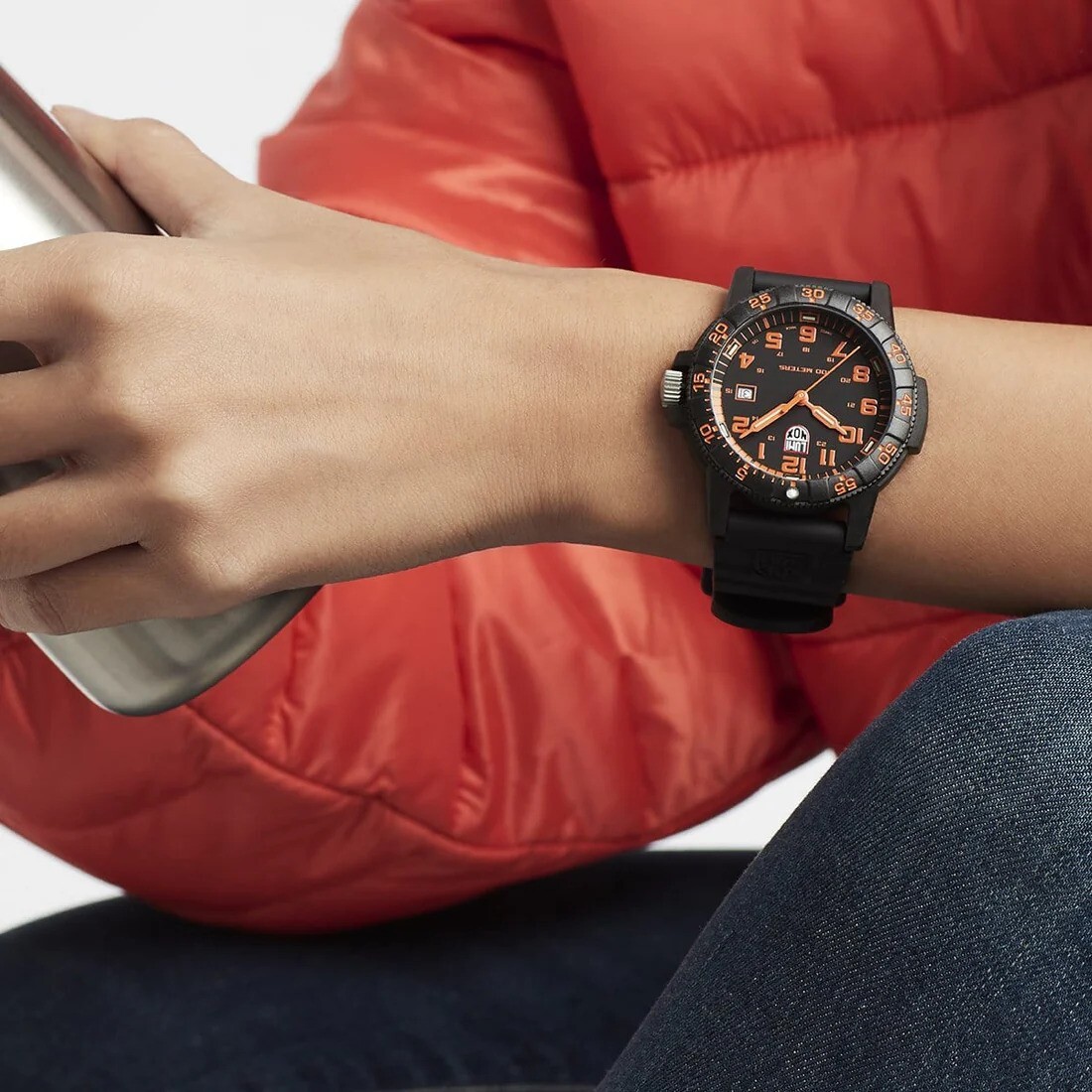 Luminox Men’s 44 mm Leatherback Sea Turtle Black Dial Orange Accent Swiss Watch