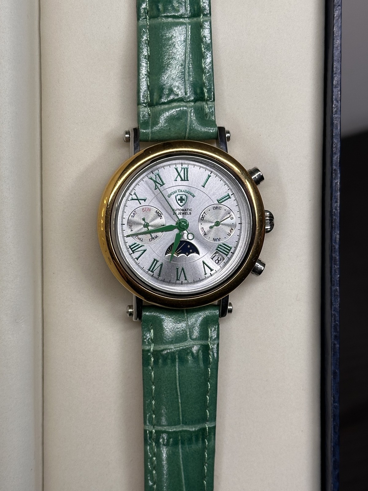 Stauer L2869GN Automatic Moon Phase Watch with Green Strap