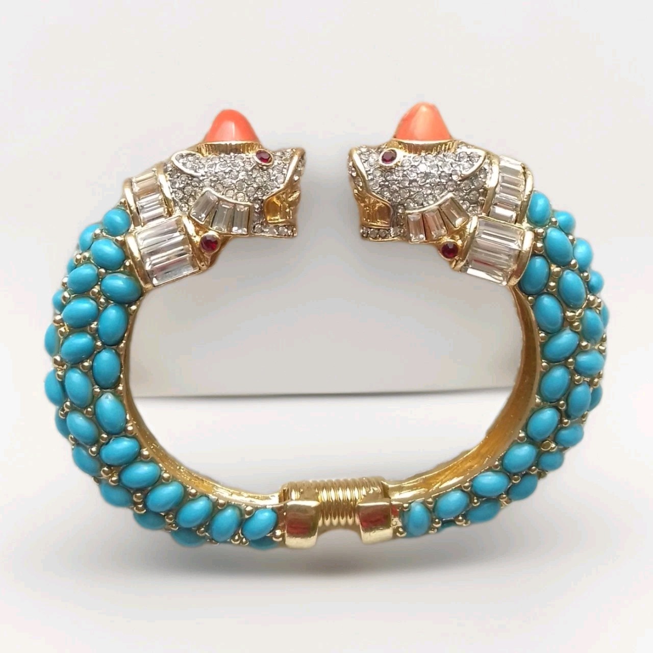 KENNETH LANE KJL KOI FISH GP CUFF/BRACELET TURQUOISE/CORAL CABS RED/ICE CRYSTALS