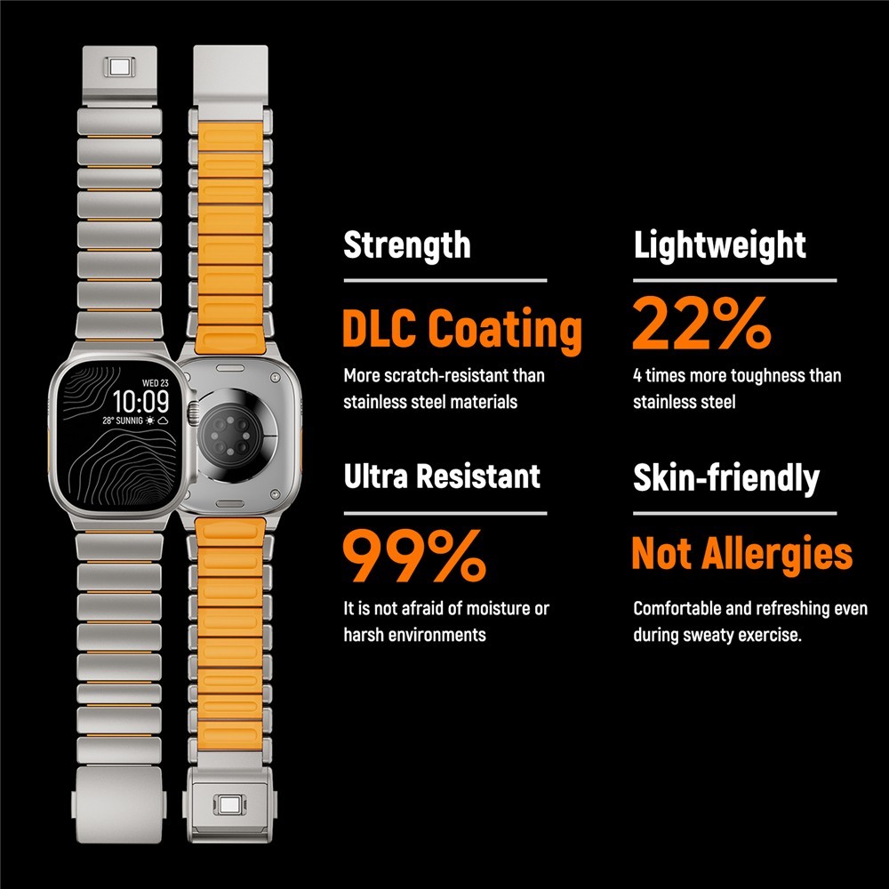 Titanium + Silicone Link Band for Apple Watch Ultra 3 2 49mm Series 11 10 9 8 7