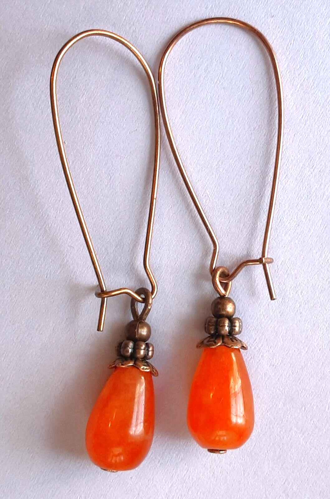 ORANGE JADE dangle earring COPPER KIDNEY WIRE HANDCRAFTED K2TA