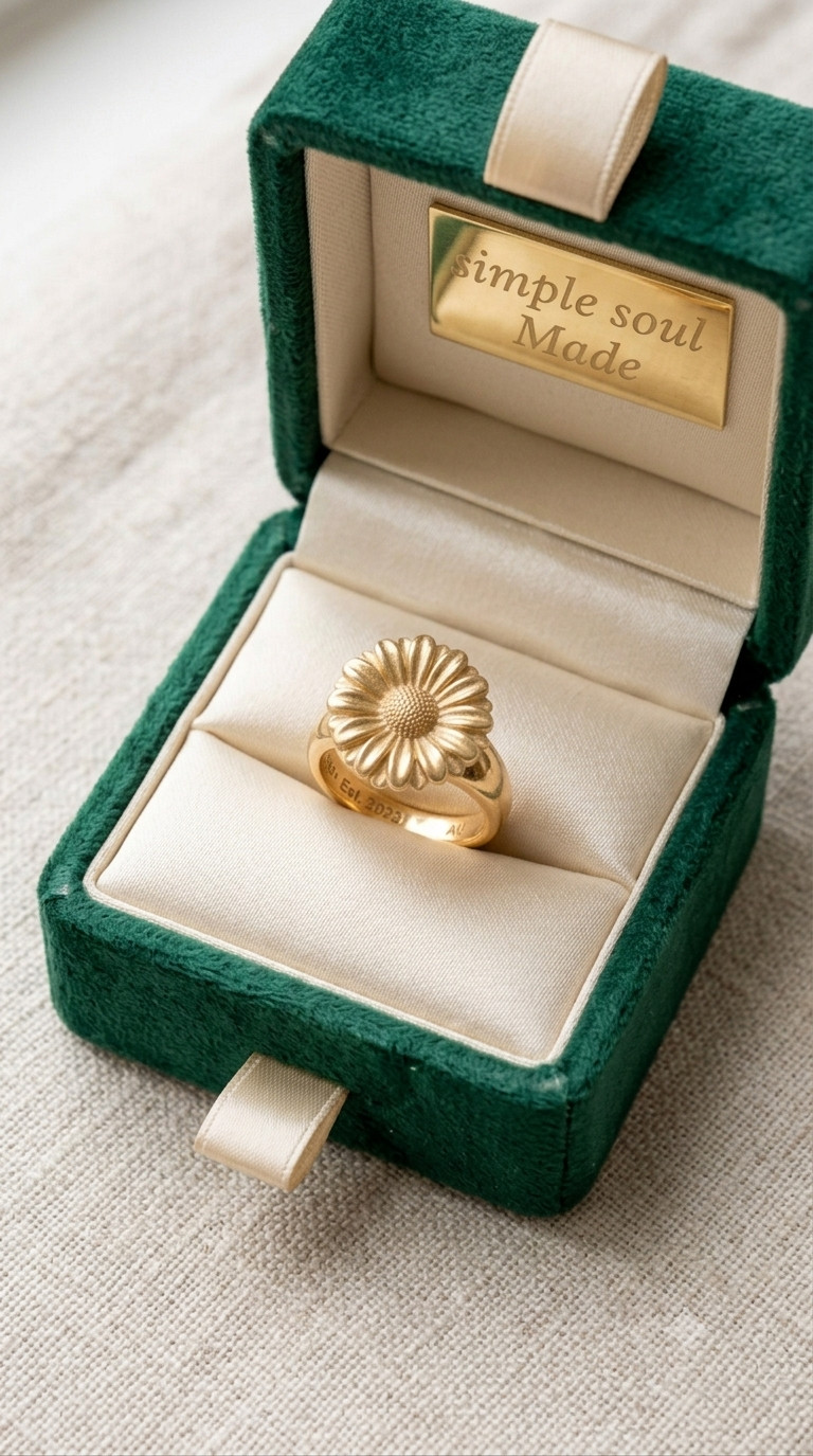 14K Gold Plated Sunflower Ring 925 Silver Floral Statement Daisy Ring 4-15US