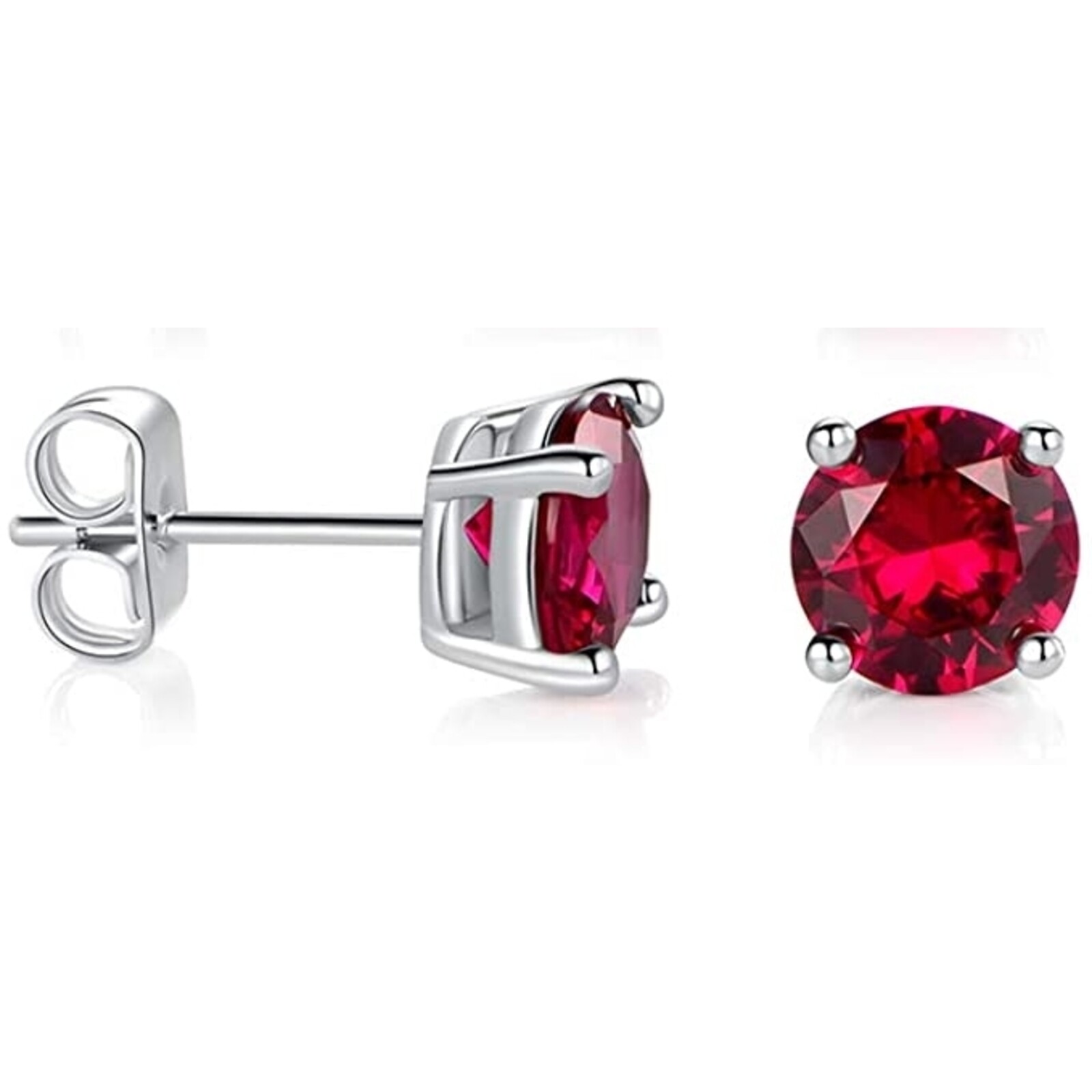 1 ct. Genuine Ruby Round Basket set Stud Earrings in Sterling Silver