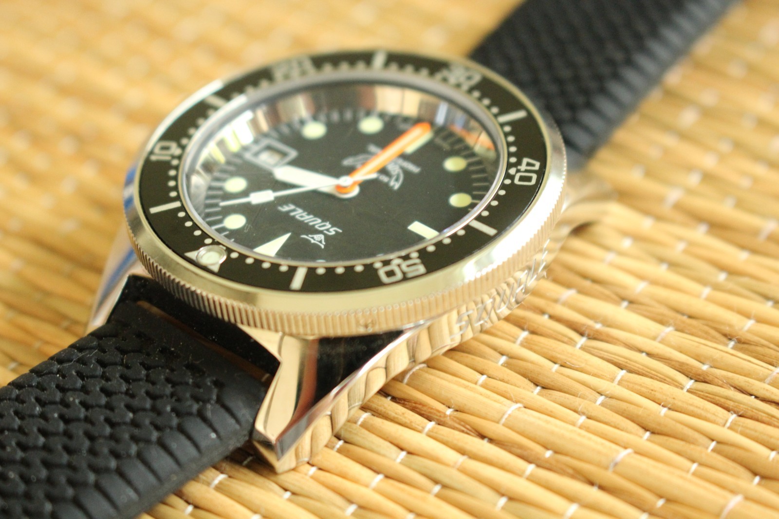 SQUALE 1521 50ATM BLACK DATE DIAL & BRACELET ITALIAN PRO DEEP DIVERS WATCH SET