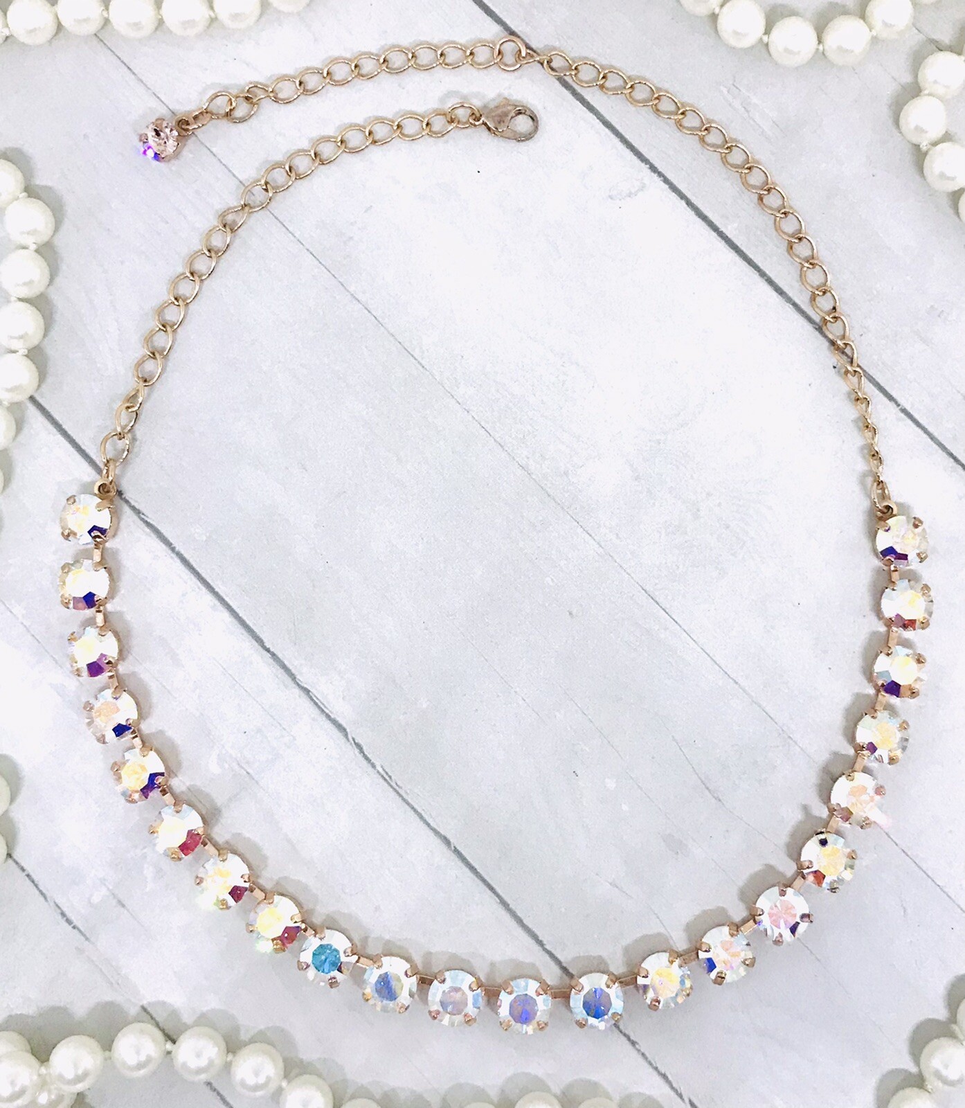 Rose Gold Plated Crystal AB Cup Chain Necklace Aurora Borealis Crystals