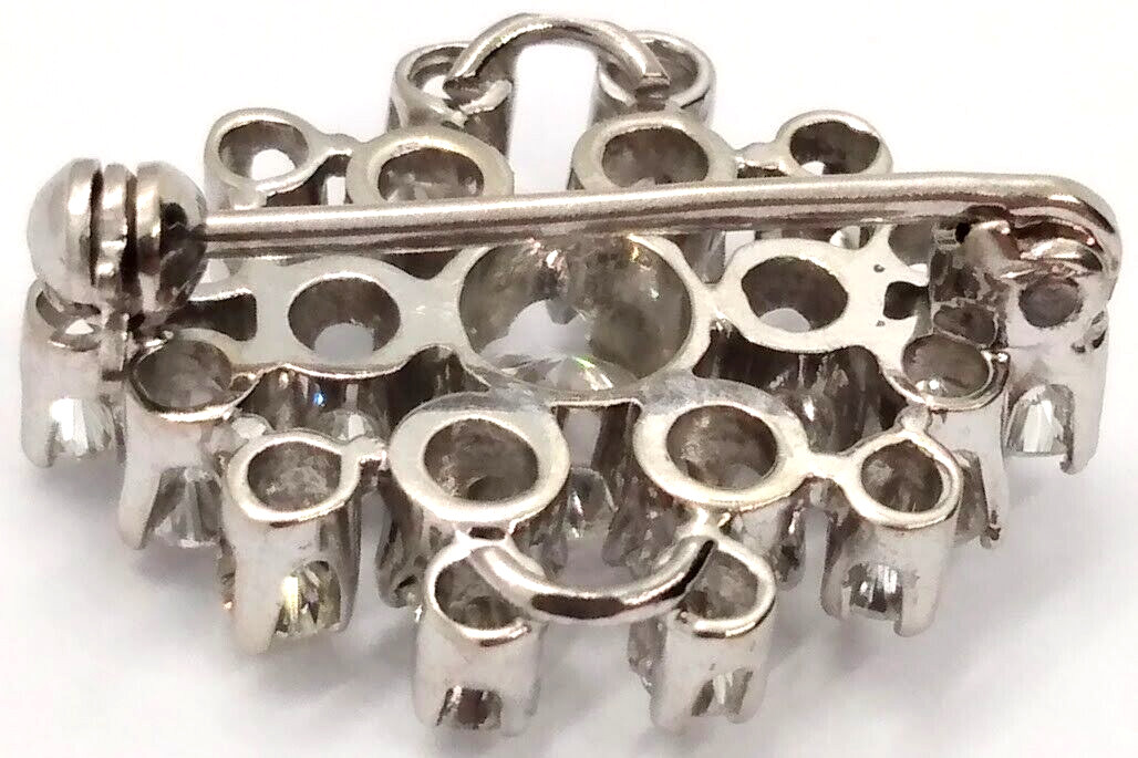 Elegant Vintage Mid-Century Diamond 14K White Gold Pin Brooch Diamond Cluster