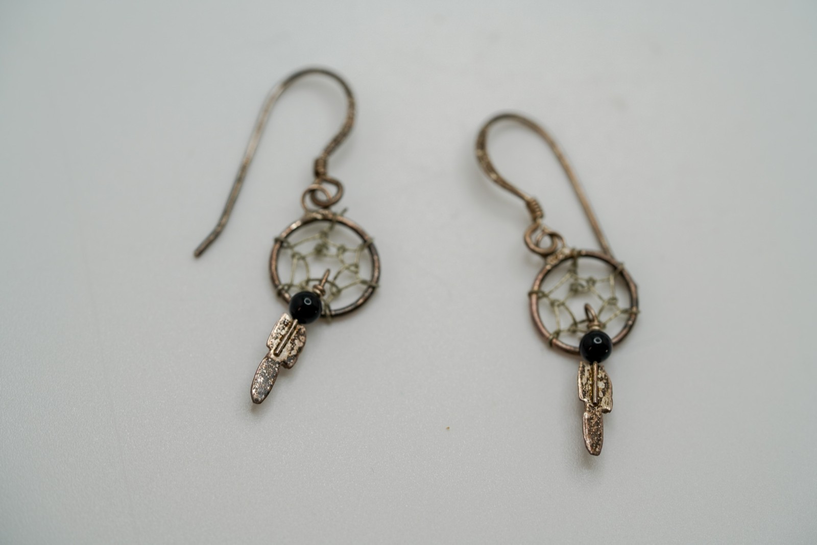 Vintage Southwestern Sterling Silver Dream Catcher Earrings 3.6cm EB3