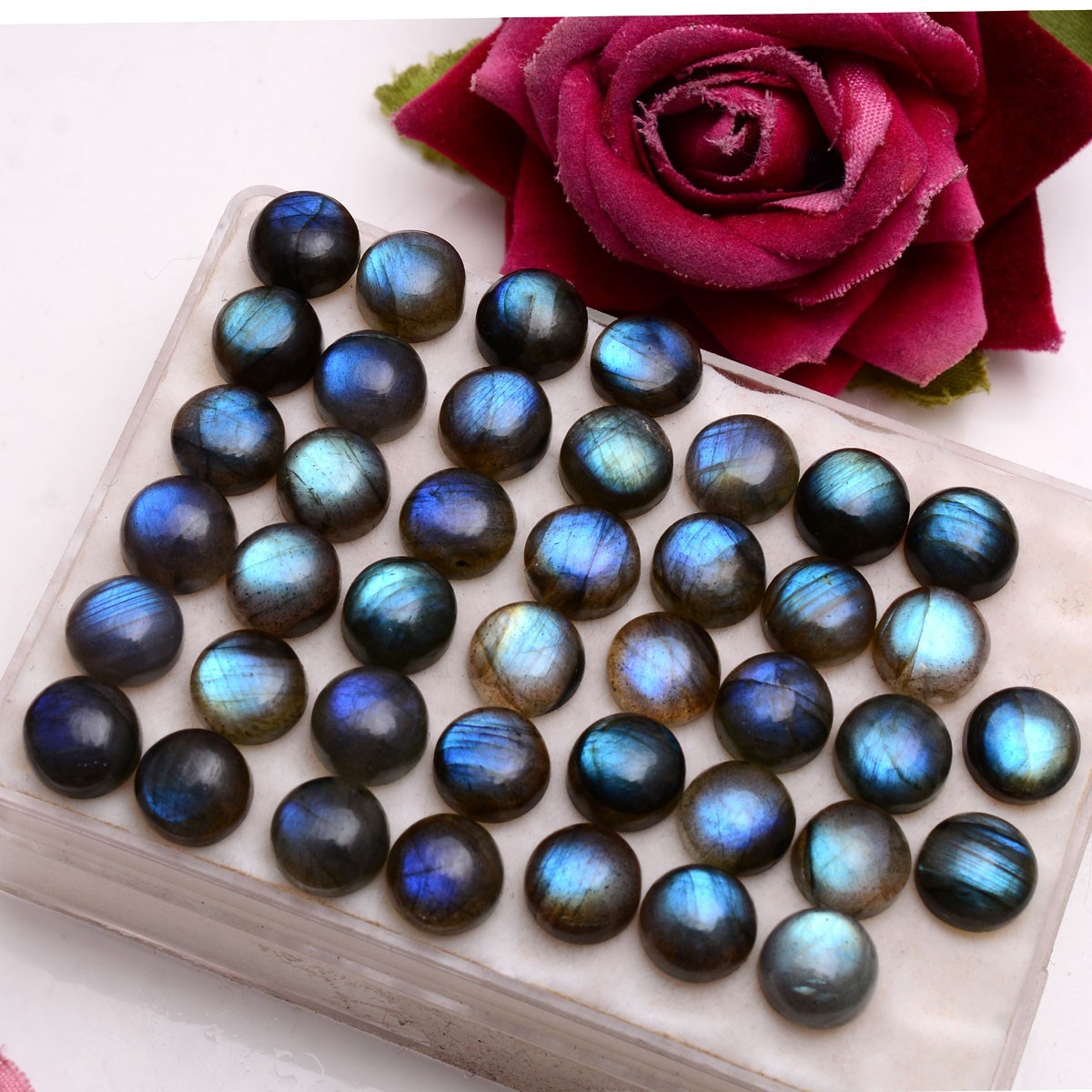 Set 15 Pcs Natural Labradorite Blue Shine 9mm Round Cabochon Loose Gemstones Lot