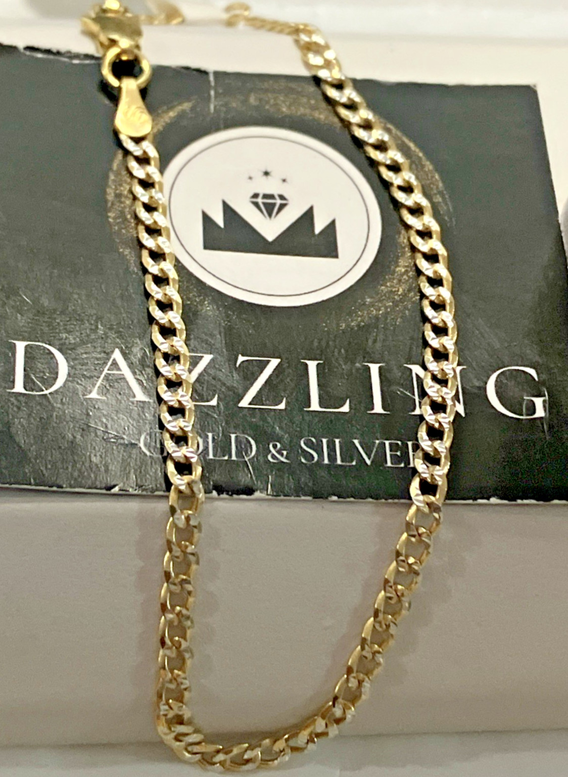 925 Sterling Silver Italy Solid Curb Bracelet 2Tone-Gold 2.6grams 2.8mm 8” New