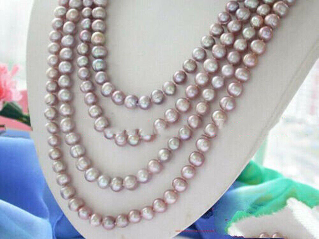 Long 22″ 25″ 36″ 48″ 7-8mm Natural Purple Akoya Cultured Pearl Necklace