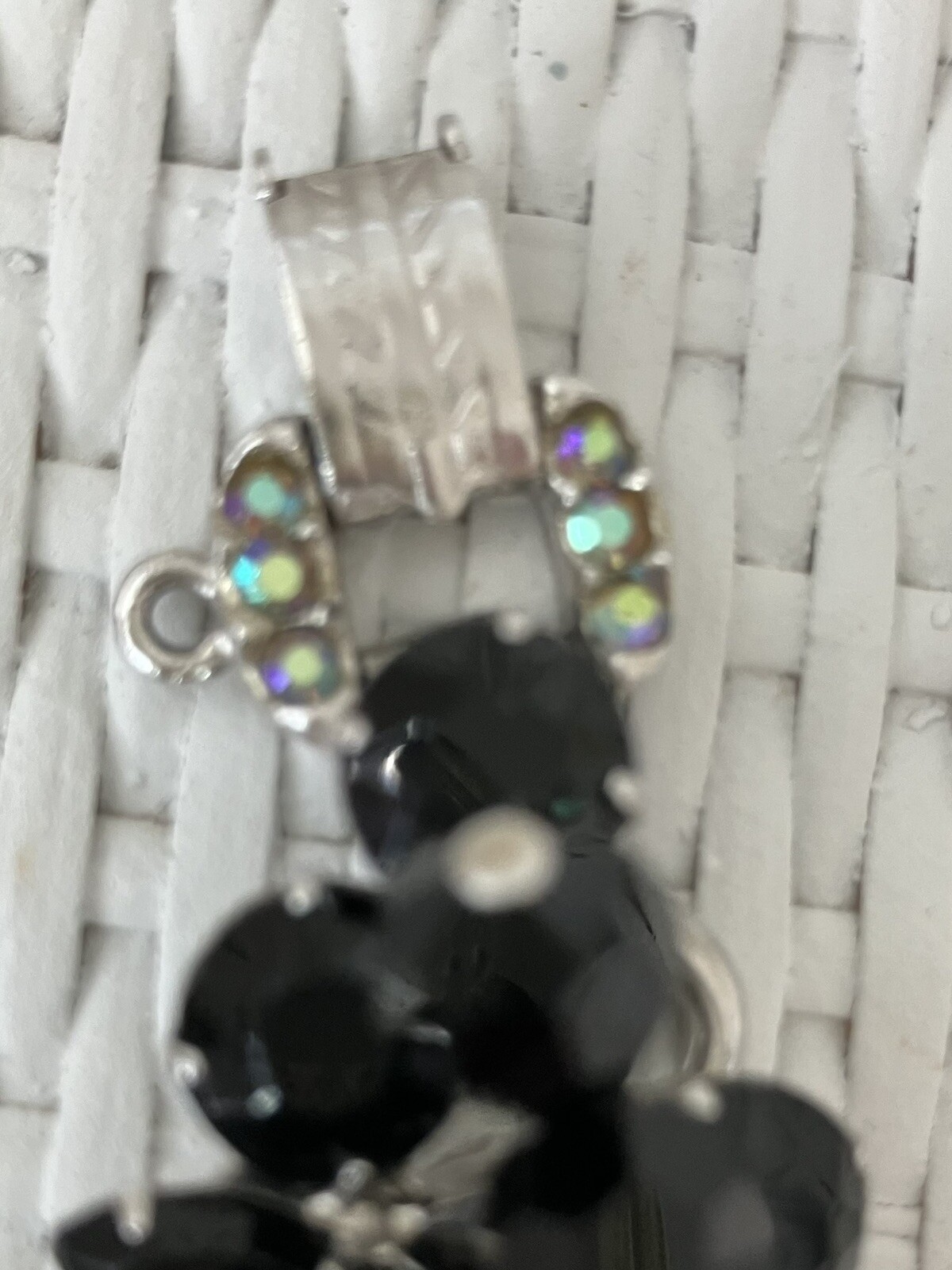 RARE! JULIANA Jet Black Cha Cha Dangle Bead Bracelet AB Rhinestone Clasp! Mint!