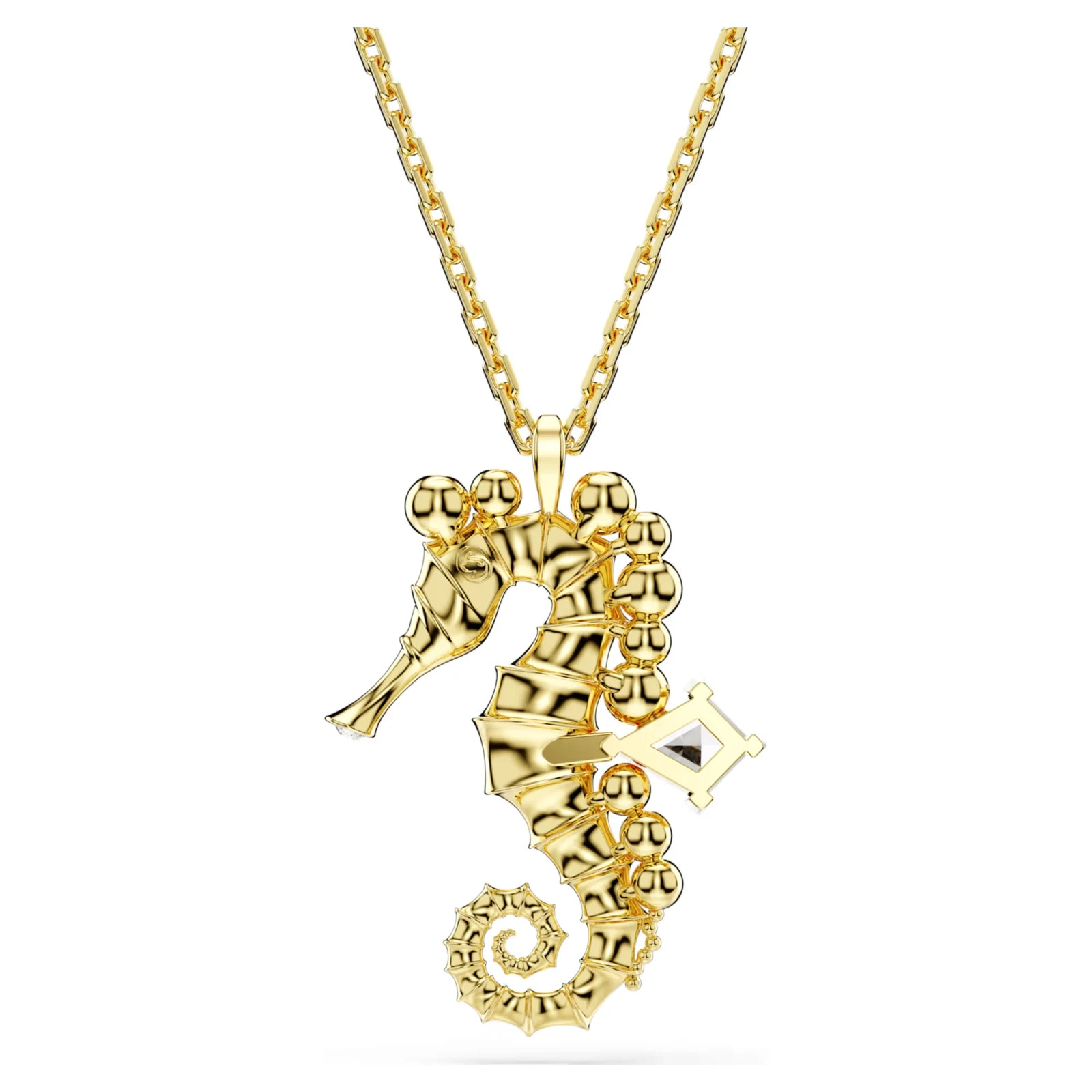 Swarovski – Idyllia pendant Crystal pearls, Seahorse, White, Gold-tone plated