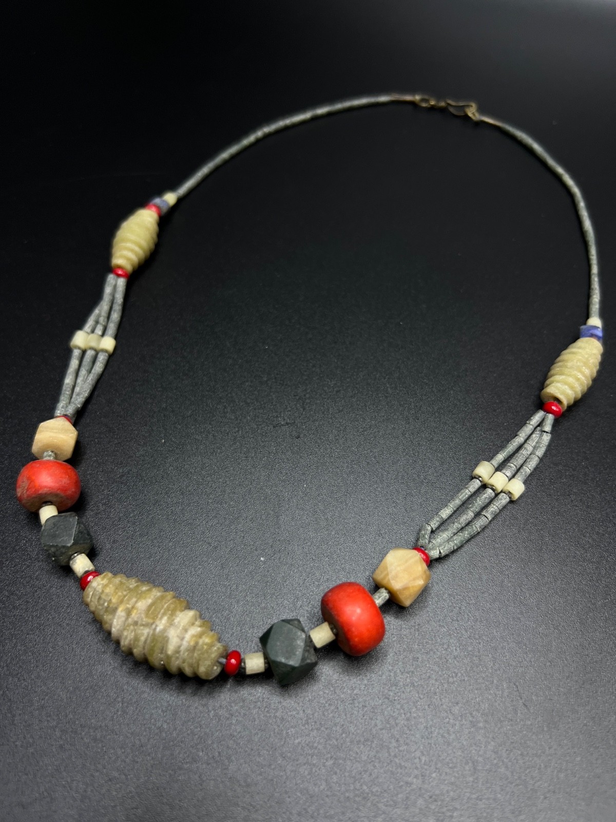 Vintage Tribal Beaded Necklace, Ethnic Statement Necklace, Primitive Artisan