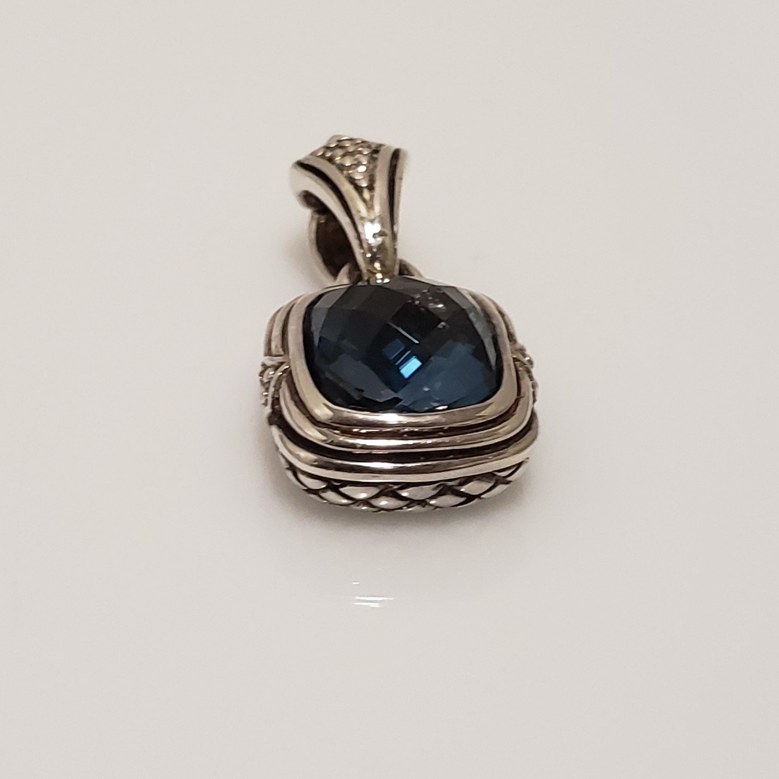 Scott Kay Sterling Silver Square Blue Topaz Pave Diamond Accent Pendant