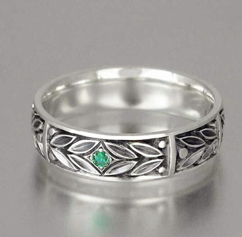 Retro Leaf Vintage Christmas Gifts Band 1Ct CZ Pretty Promise Ring Silver Plated