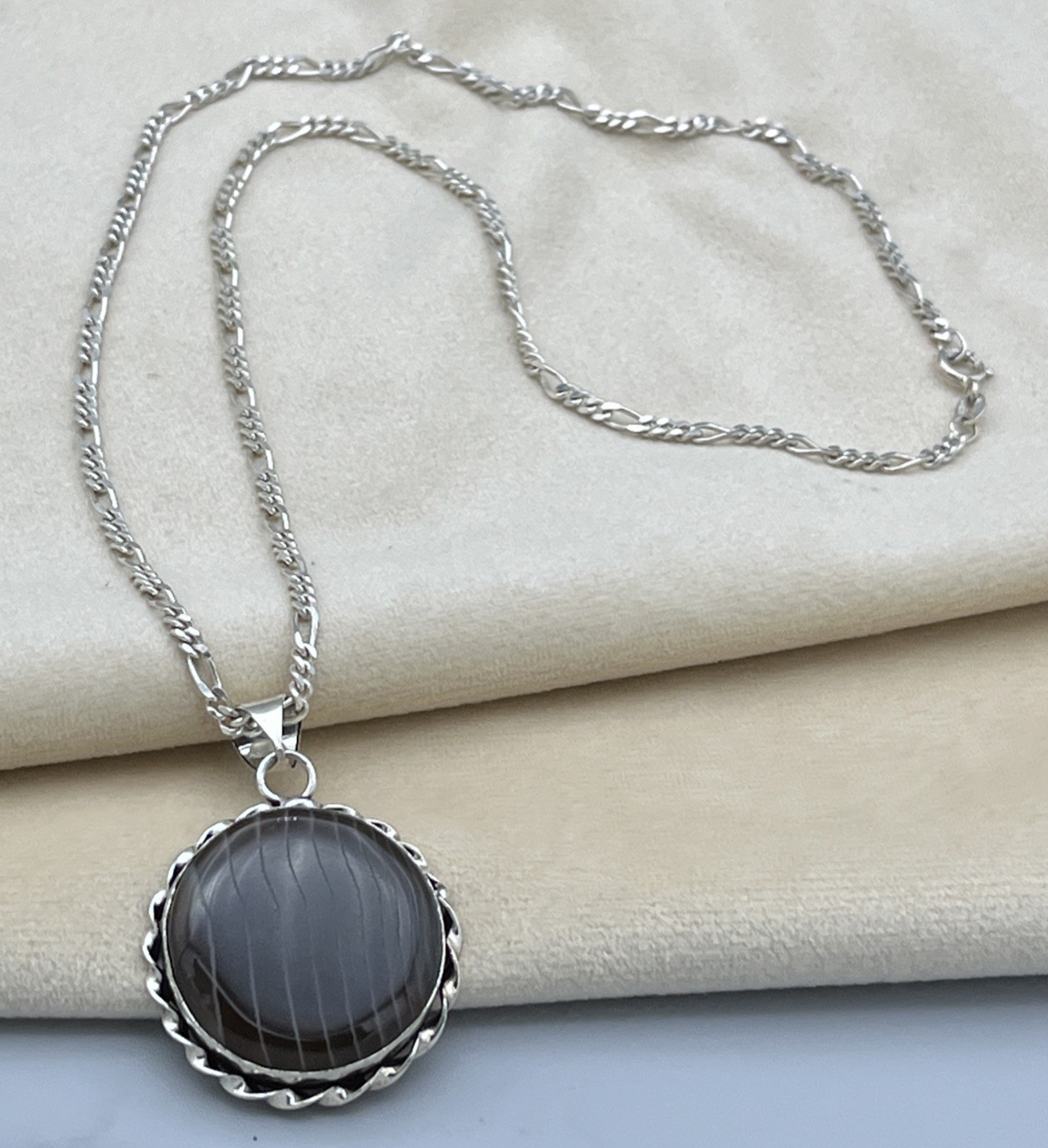 Sterling Silver Banded Agate Sardonyx Pendant Necklace 925 Italy Chain 51cm