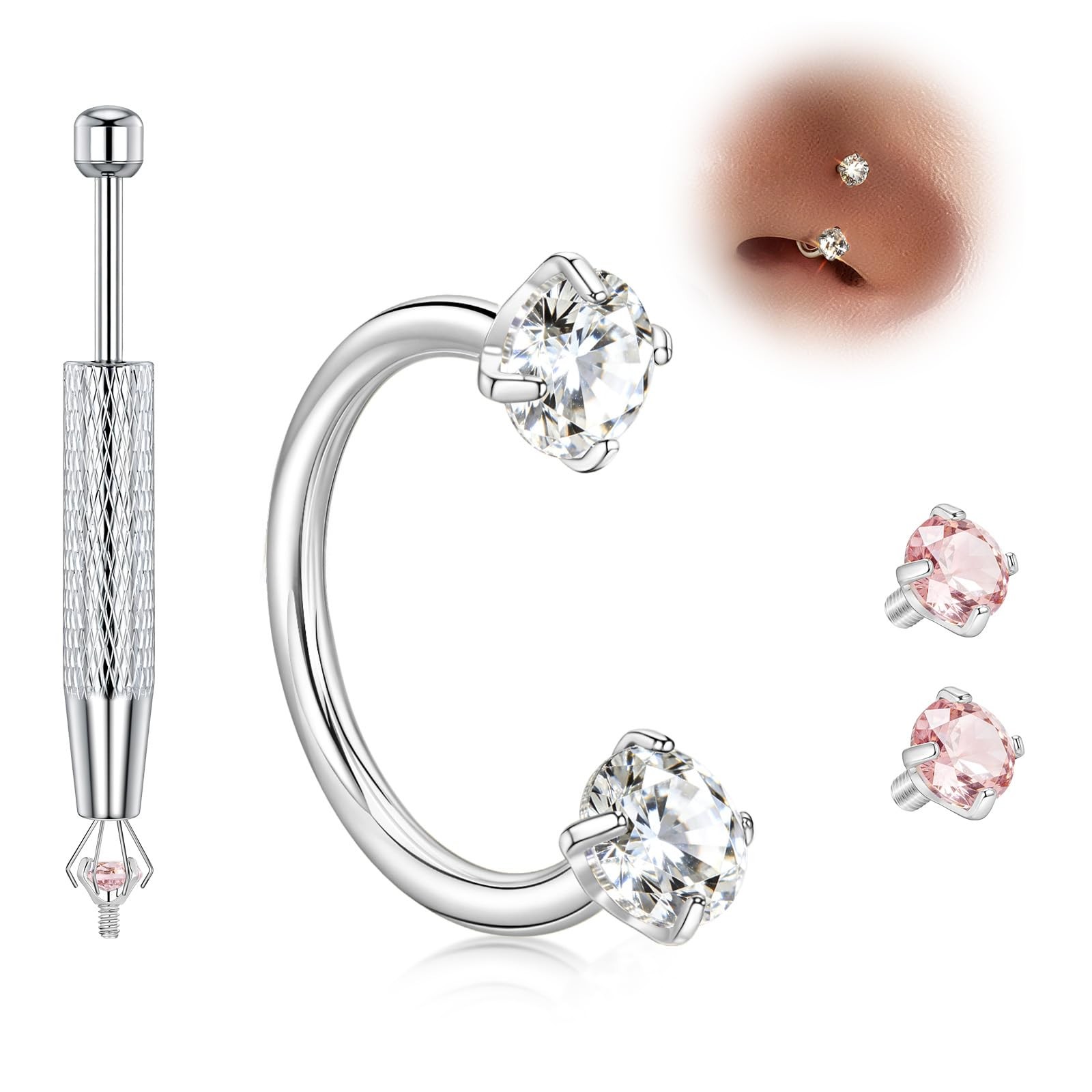 Titanium Horseshoe Nose Ring 20g 18g Gold Silver Double Gem Nose Rings Studs …