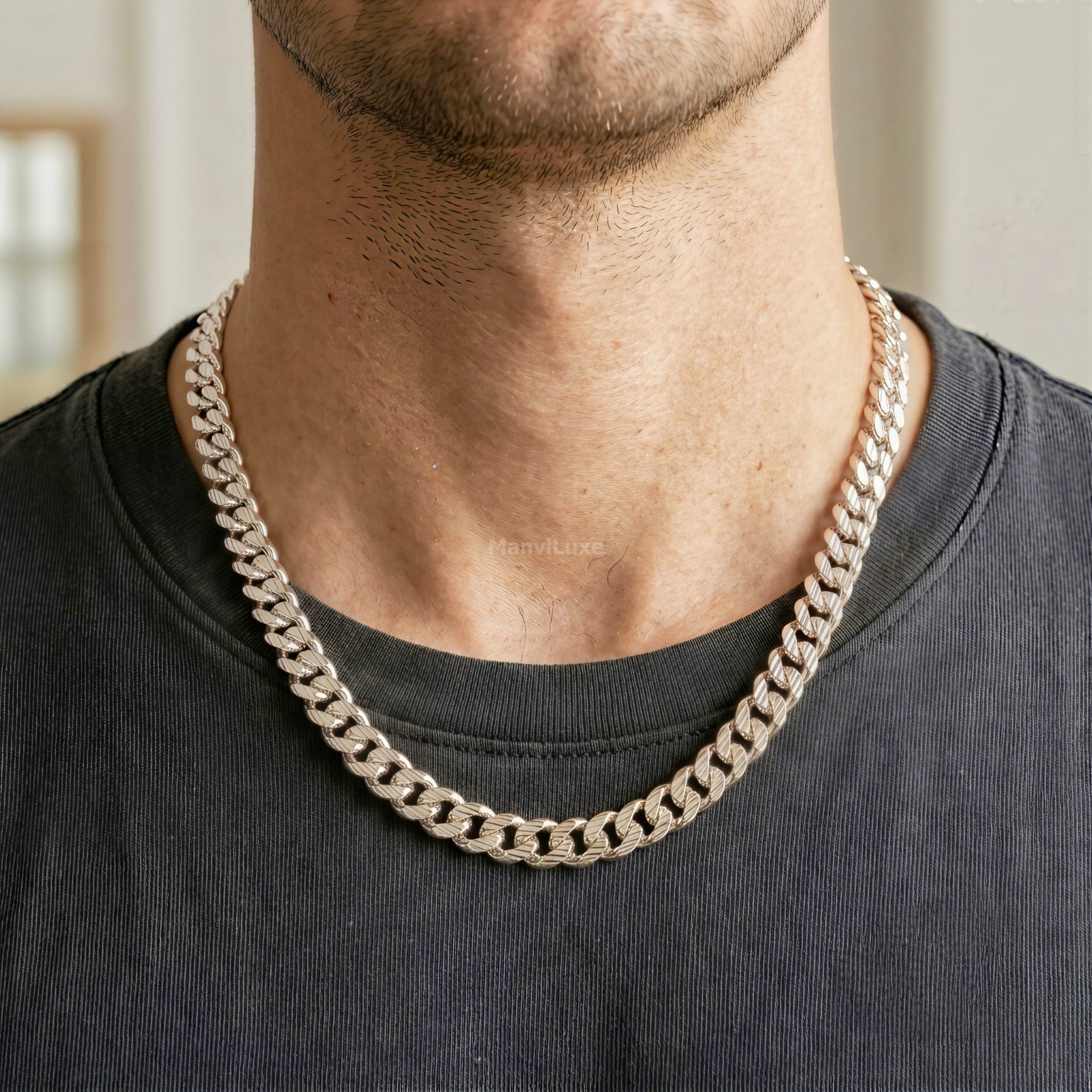 20″ Silver Bonded Diamond-Cut Cuban Link Chain | Premium Heavy Curb Neck Chain