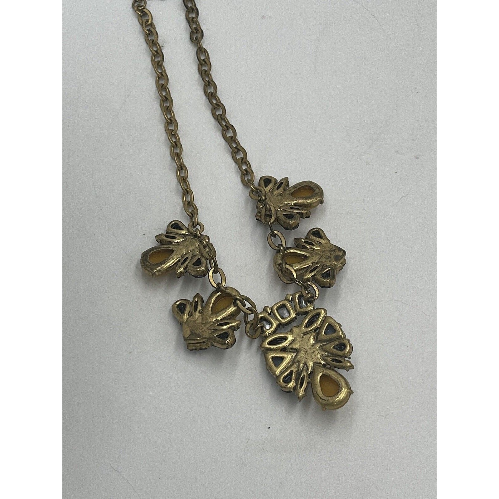 J. Crew Mustard Yellow Blue Eggplant Antique Gold Rhinestone Statement Necklace