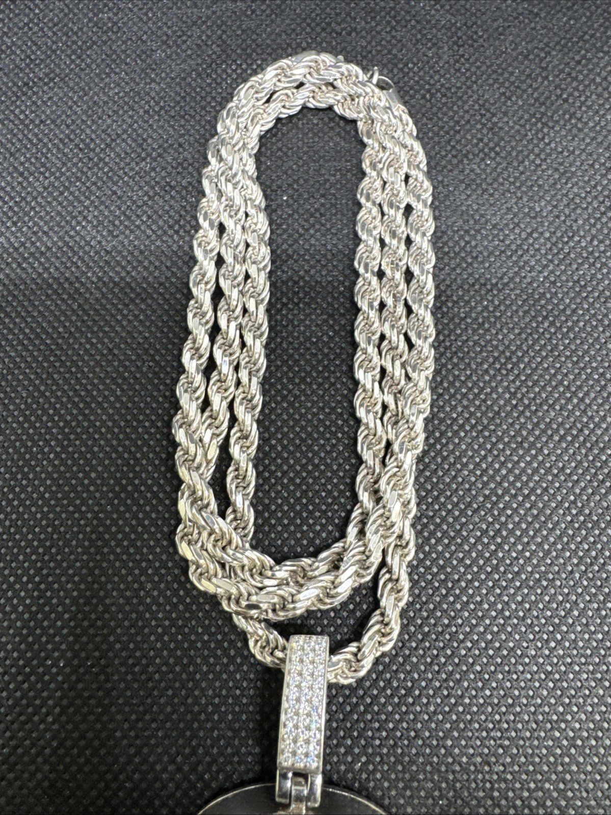 Silver & Moissanite VVS Jesus Pendant (50g) & 27″ Rope Chain (54g) R93