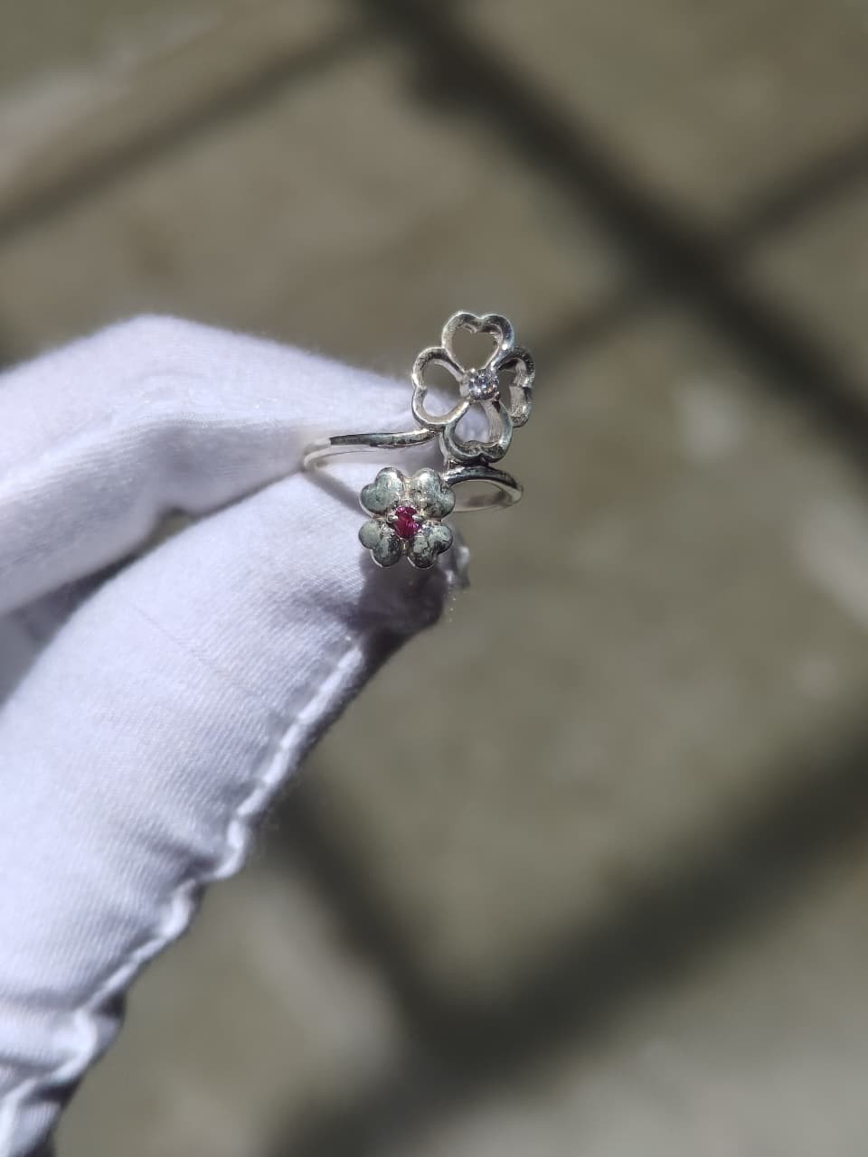 925 Sterling Silver Floral CZ Adjustable Ring Open Flower Wrap Women Jewelry