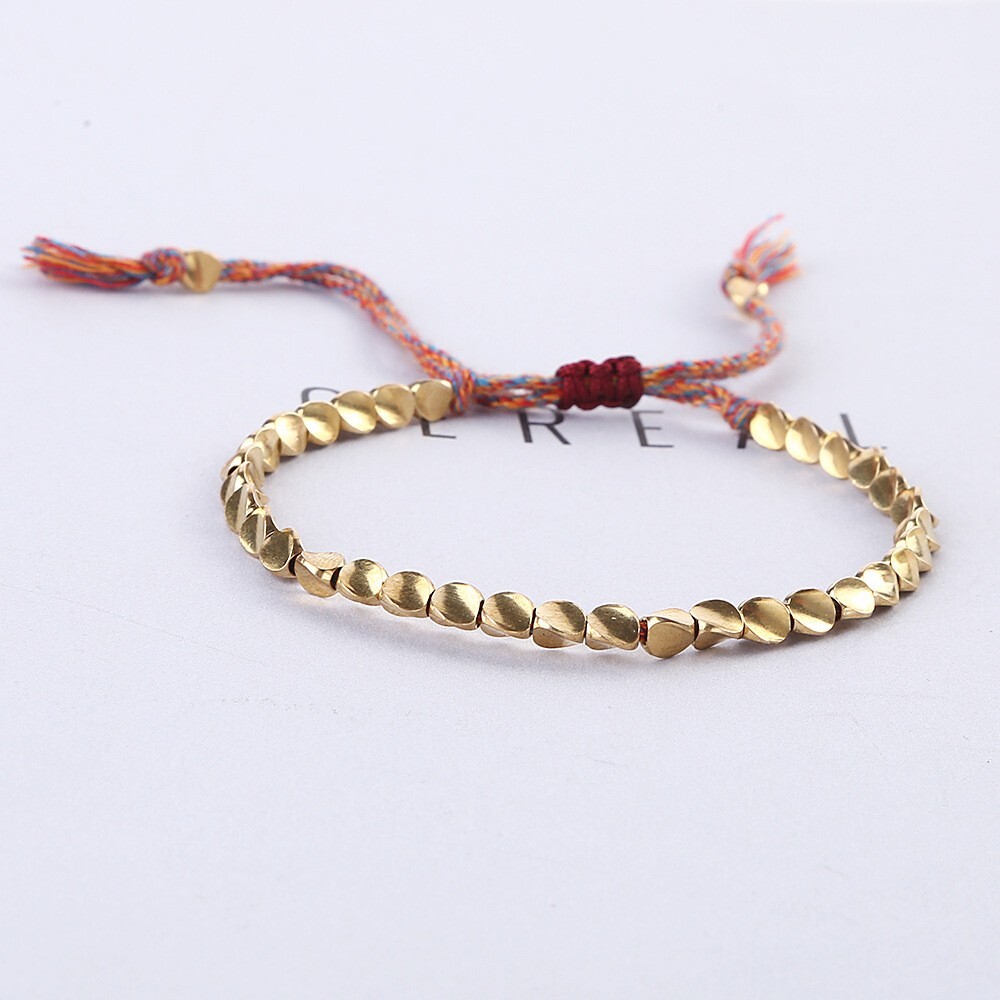 Handmade Tibetan Buddhist Braided Cotton Copper Beads Lucky Rope Bracelet Unisex