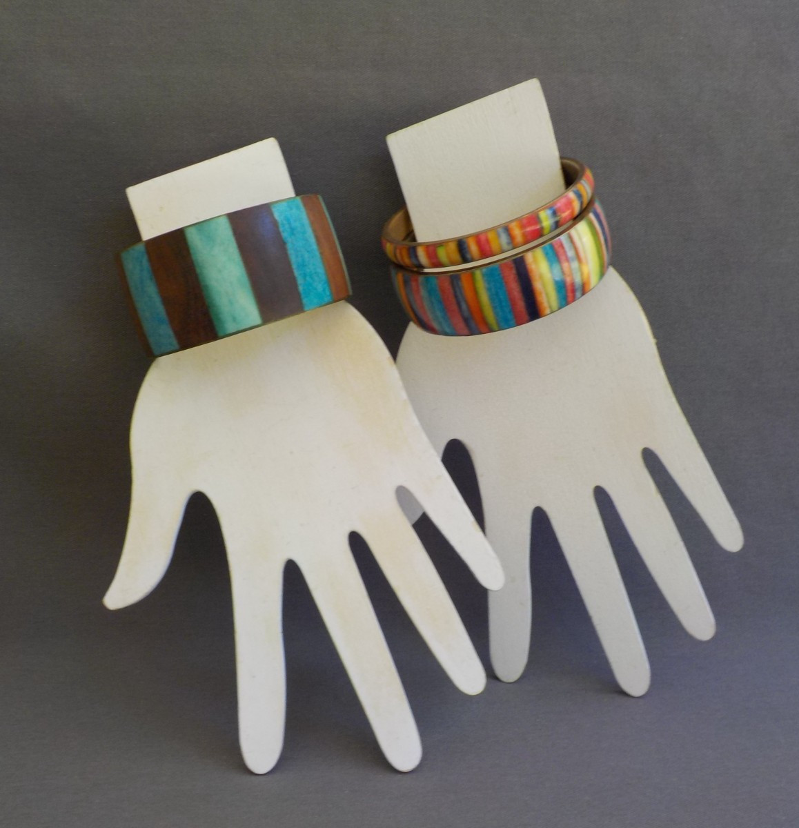 Wood & Dyed Unknown Bangle Bracelet Total 3 Metal Striped Multi Color Variety