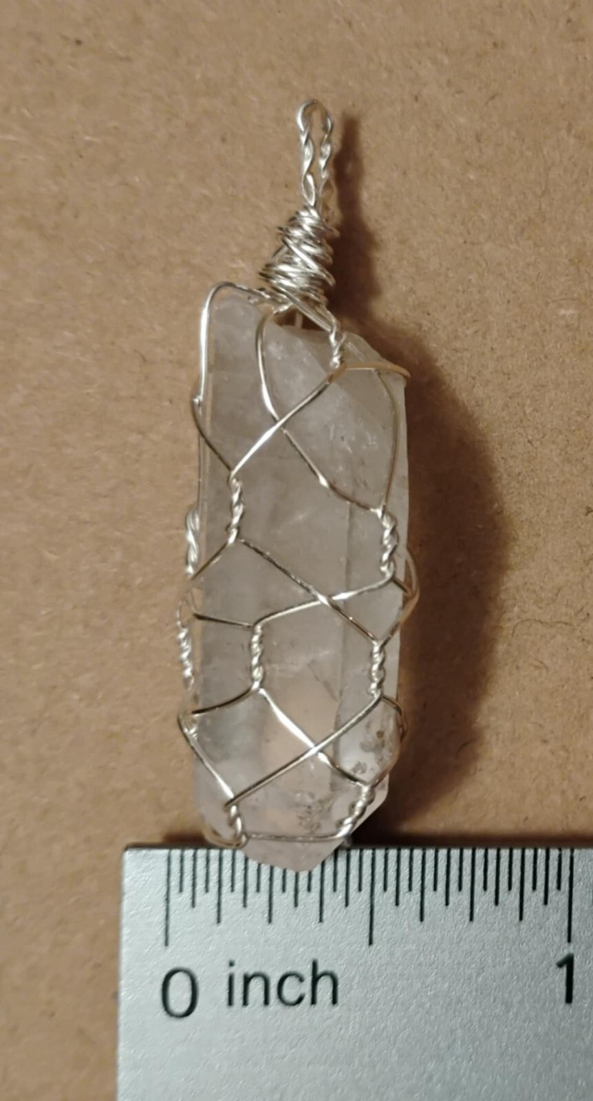 Natural Clear Quartz Crystal Point Pendant Hand-wrapped in Silver-coated Wire