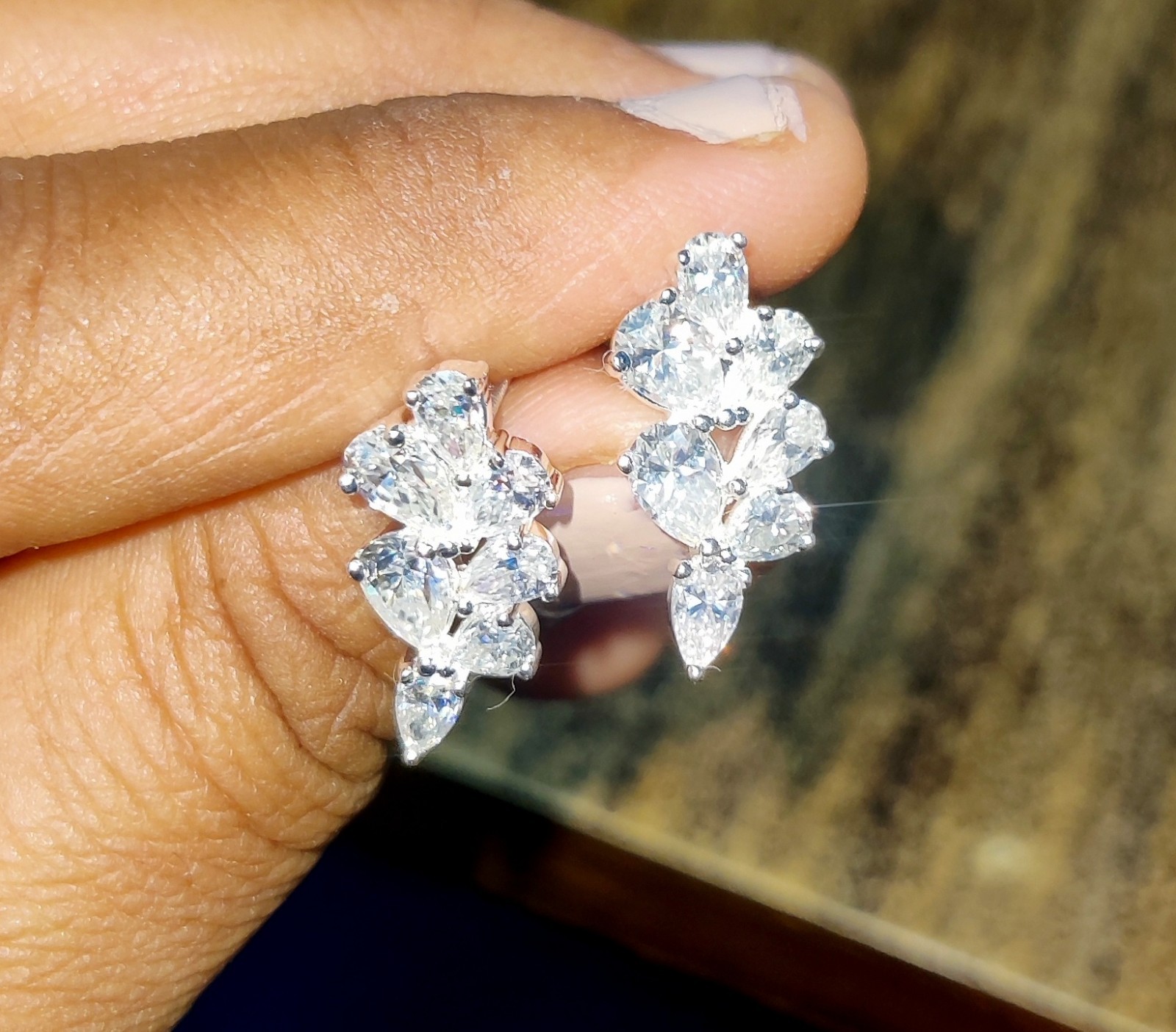 2.50Ct Pear Cut Lab Created Diamond Leaves Stud Earrings 14K White Gold Plated