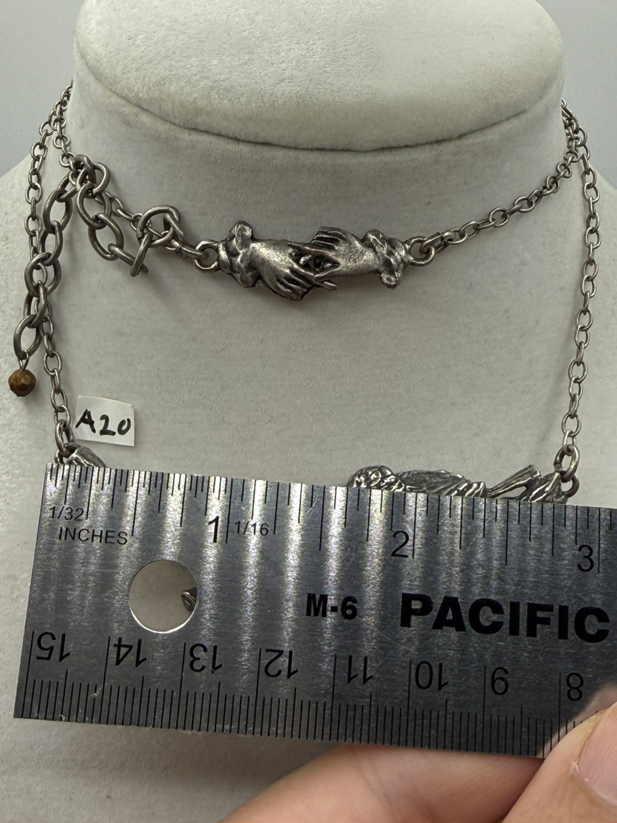 Mary DeMarco Bird Nest Butterfly Necklace Faux Pearl Rhinestone Silver Tone
