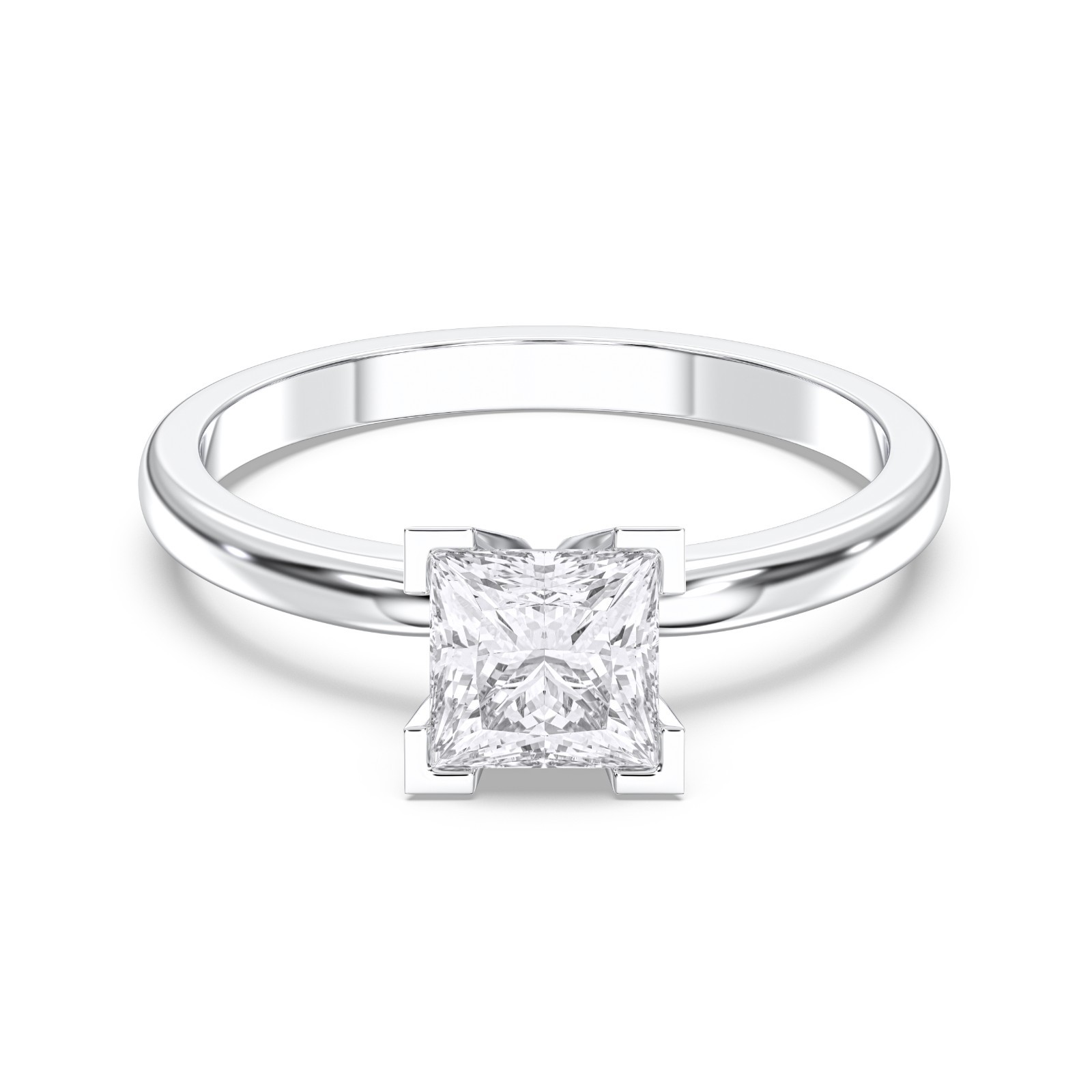1.00Ct Princess Cut Moissanite Ring Women Half Bezel 925 Silver 10K