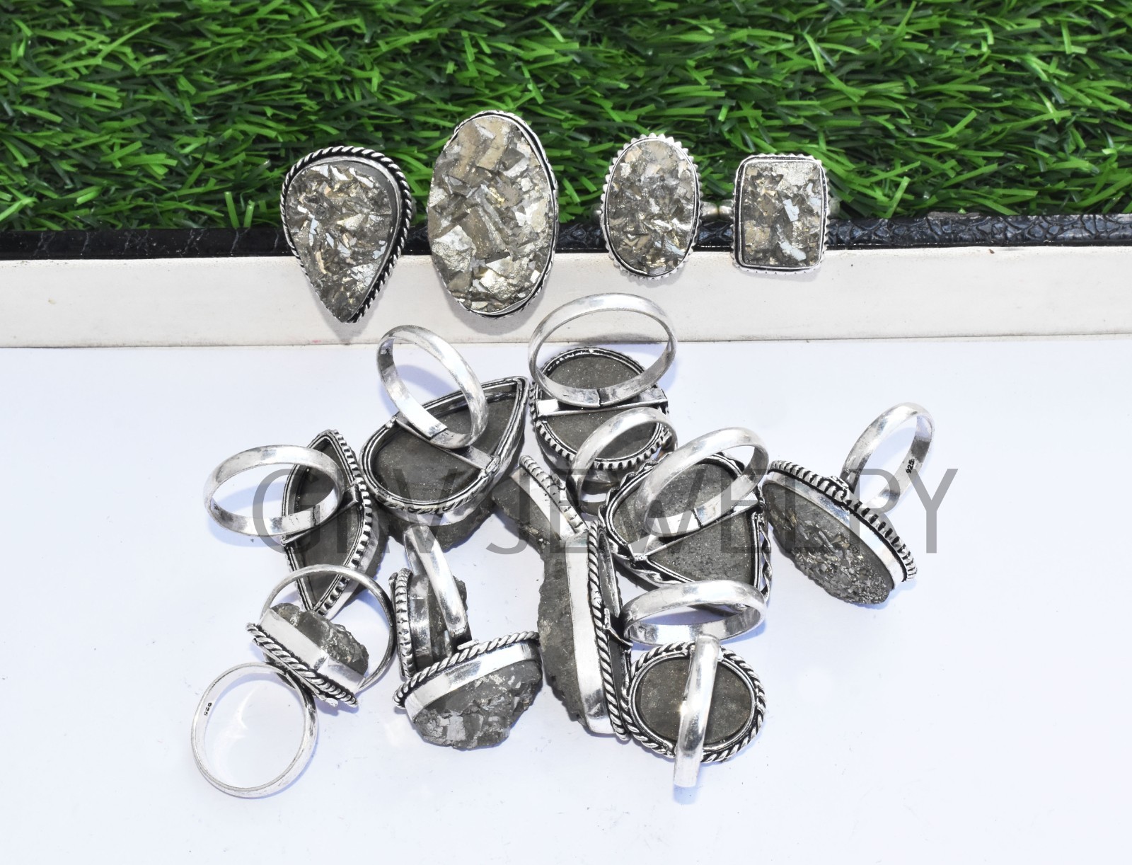 1-500 Pcs Pyrite Druzy In Wholesale Rings Lot: Silver Plated Whr-67