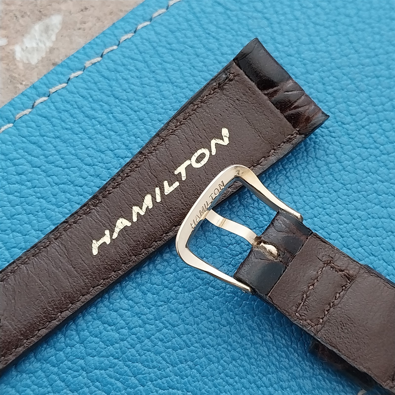 Hamilton 17.4mm Lizard Croc Grain Leather Vintage Watch Strap & Gold Logo Buckle