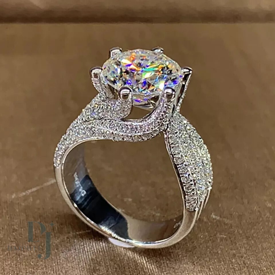 Moissanite Fancy Engagement Ring 4 CT Excellent Round Cut Solid 14K White Gold