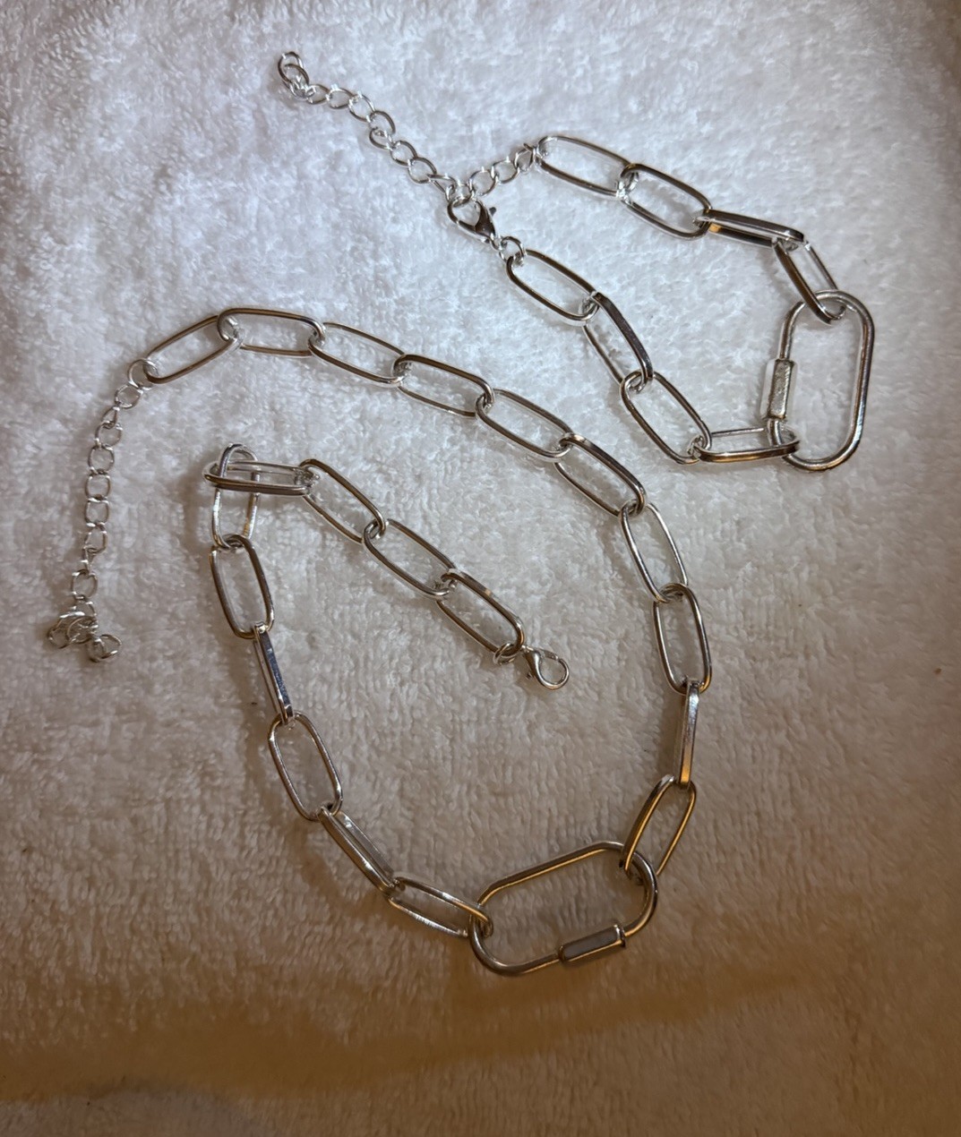 Silver Tone Paperclip Bar Link Chain Necklace, Adjustable Extender Lobster Clasp