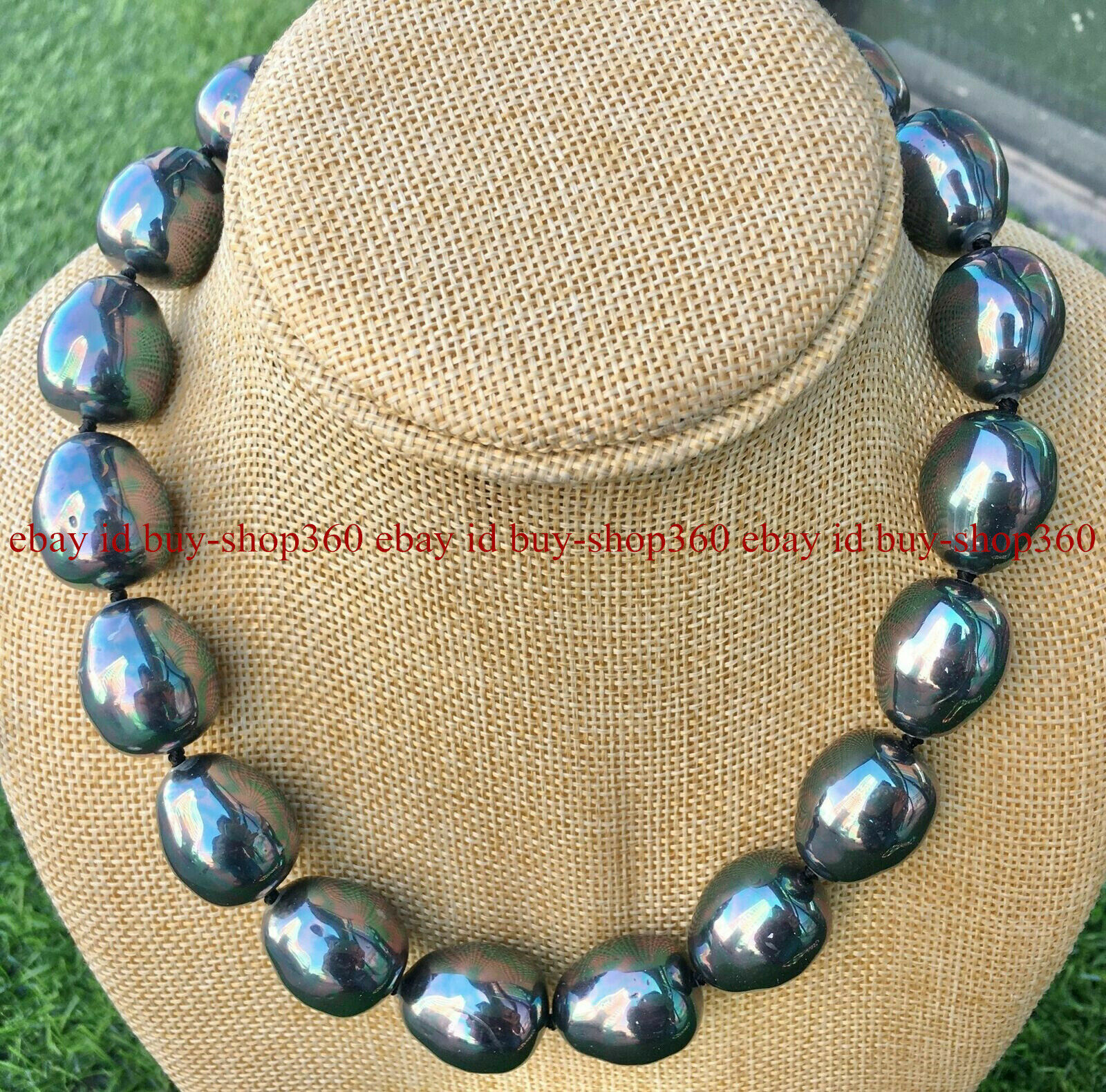 HUGE AAA++ LARGE FASHION 20MM SOUTH SEA BLACK BAROQUE SHELL PEARL NECKLACE 16-36