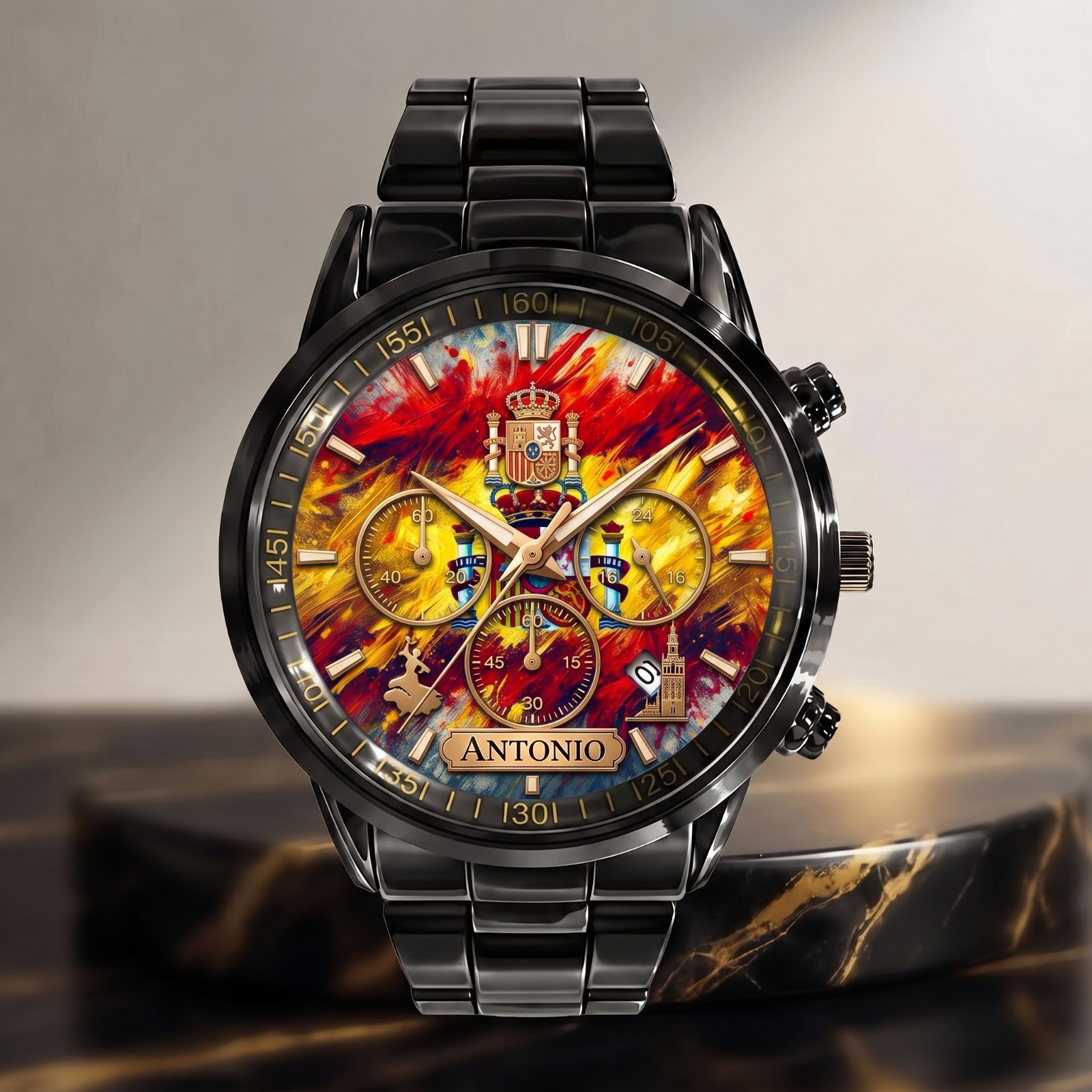 Personalized Spain Heritage Stainless Steel Watch Travel Gift