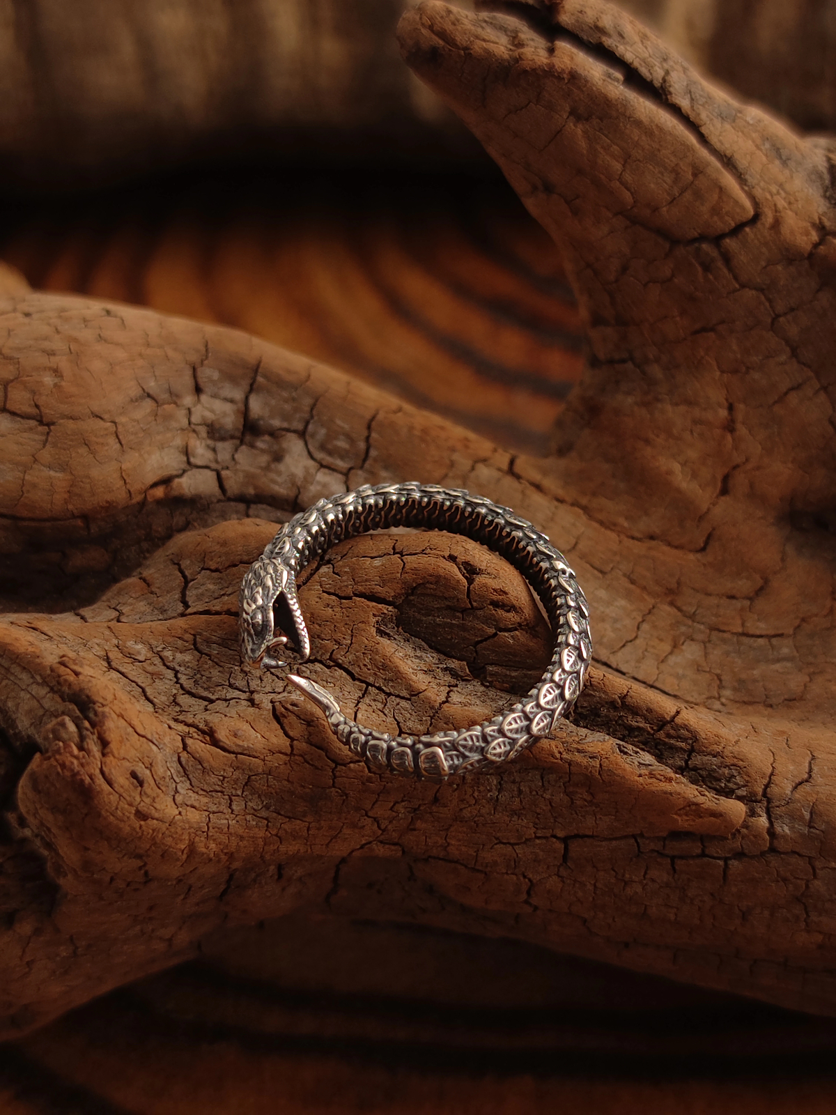 NIGHT WORKS Ouroboros S925 Silver Retro Texture Adjustable Ring for 7-9 Size