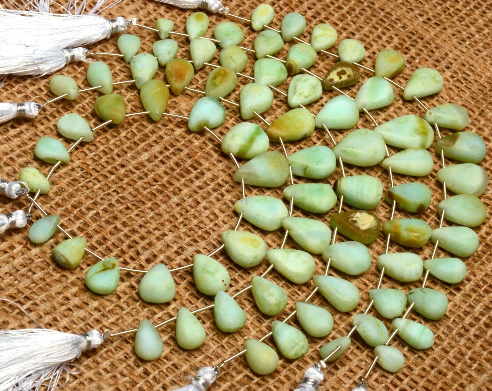 Green Peru Opal Gem 11×7 to 18×13 mm Rough Unpolished Pear Shape Beads Strand 8″