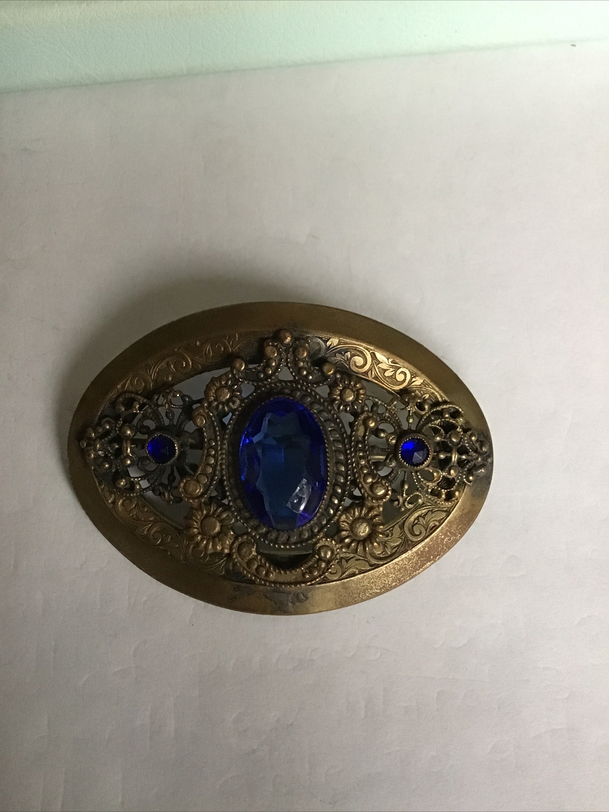Vintage / Antique Blue Crystal or Rinestones Stones Victorian Style Pin / Brooch
