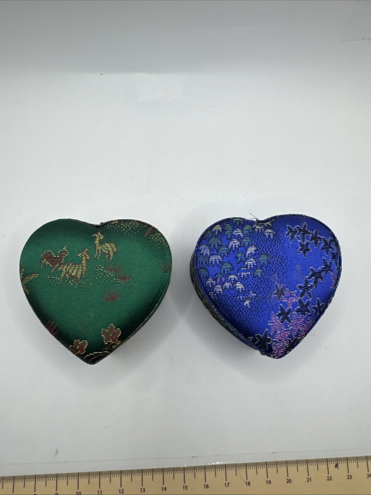 Set Of 2 Asian Ring Jewelry Box Compact Fabric Floral Portable – Heart Shaped