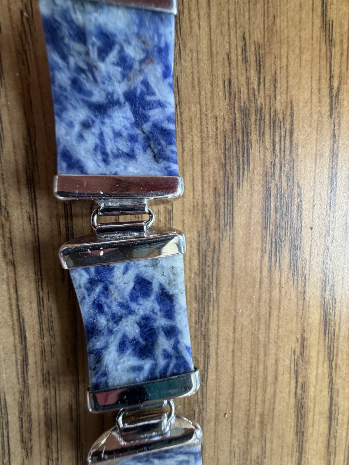 Vtg 925 Sterling Silver Faceted Sodalite Link Panel Bracelet – LOVELY!