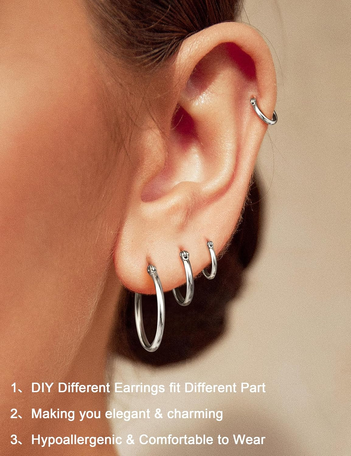 4 Pairs Stainless Steel Hoop Earrings Set Cute Huggie Earrings for Women,10Mm-20
