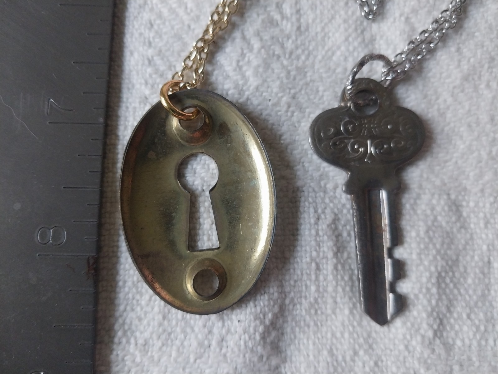 Gold & Silver Tone Key & Keyhole Pendant Necklace Set #12