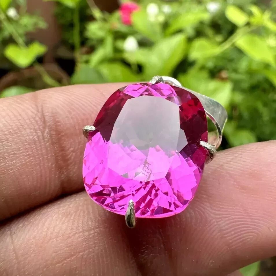 Natural 25 Ct Pink Sapphire Cushion Cut 925 Solid Silver Pendant Gemstone