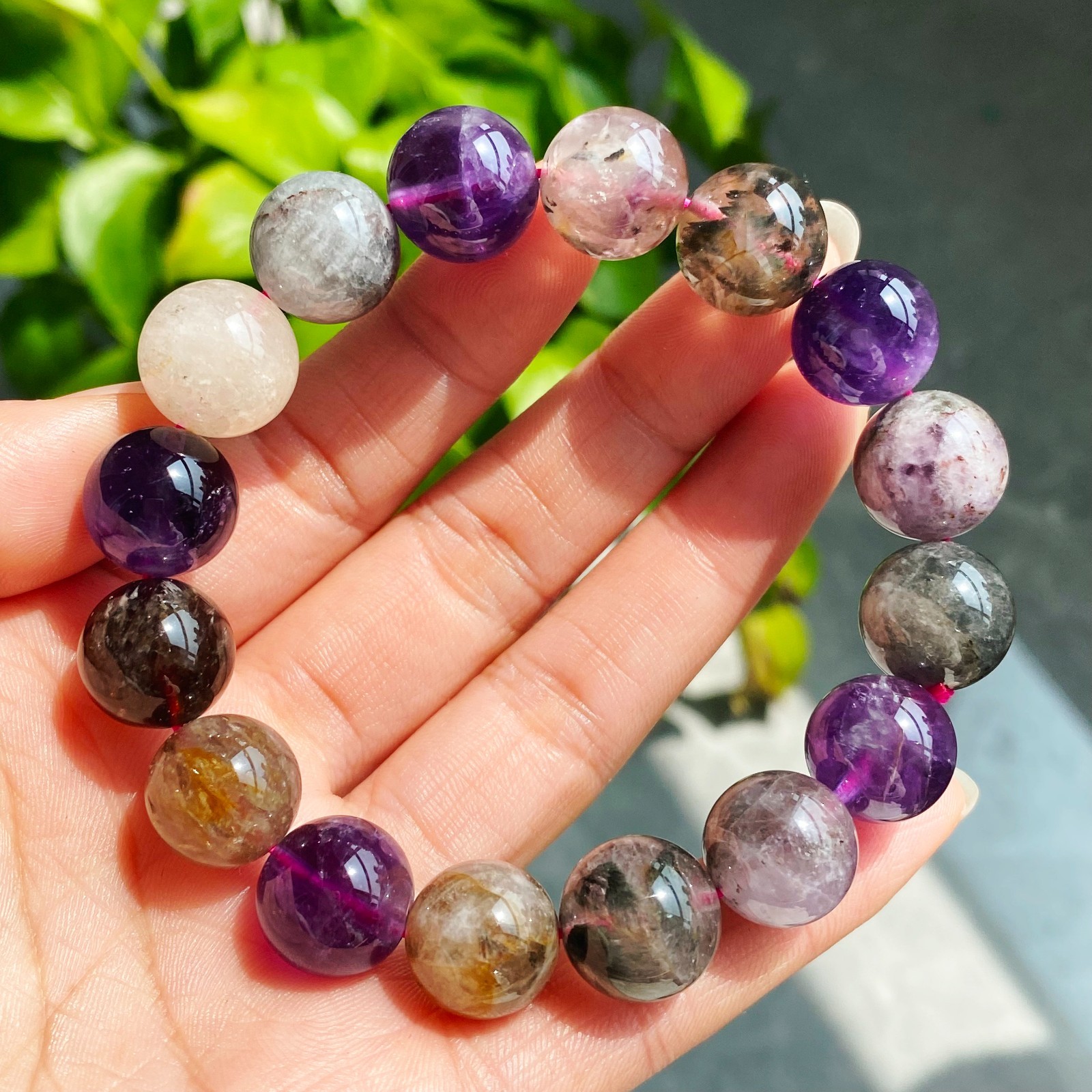 13-13.7mm Natural Auralite 23 Crystal Quartz Beads Bracelet 2895
