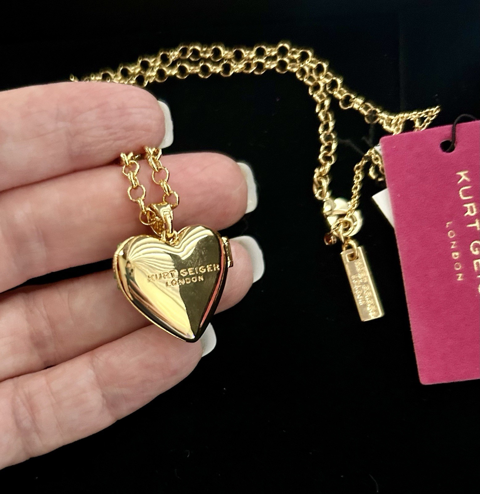 Kurt Geiger Heart Charm Locket Pendant Necklace Multicolor Pavé Crystal Gold